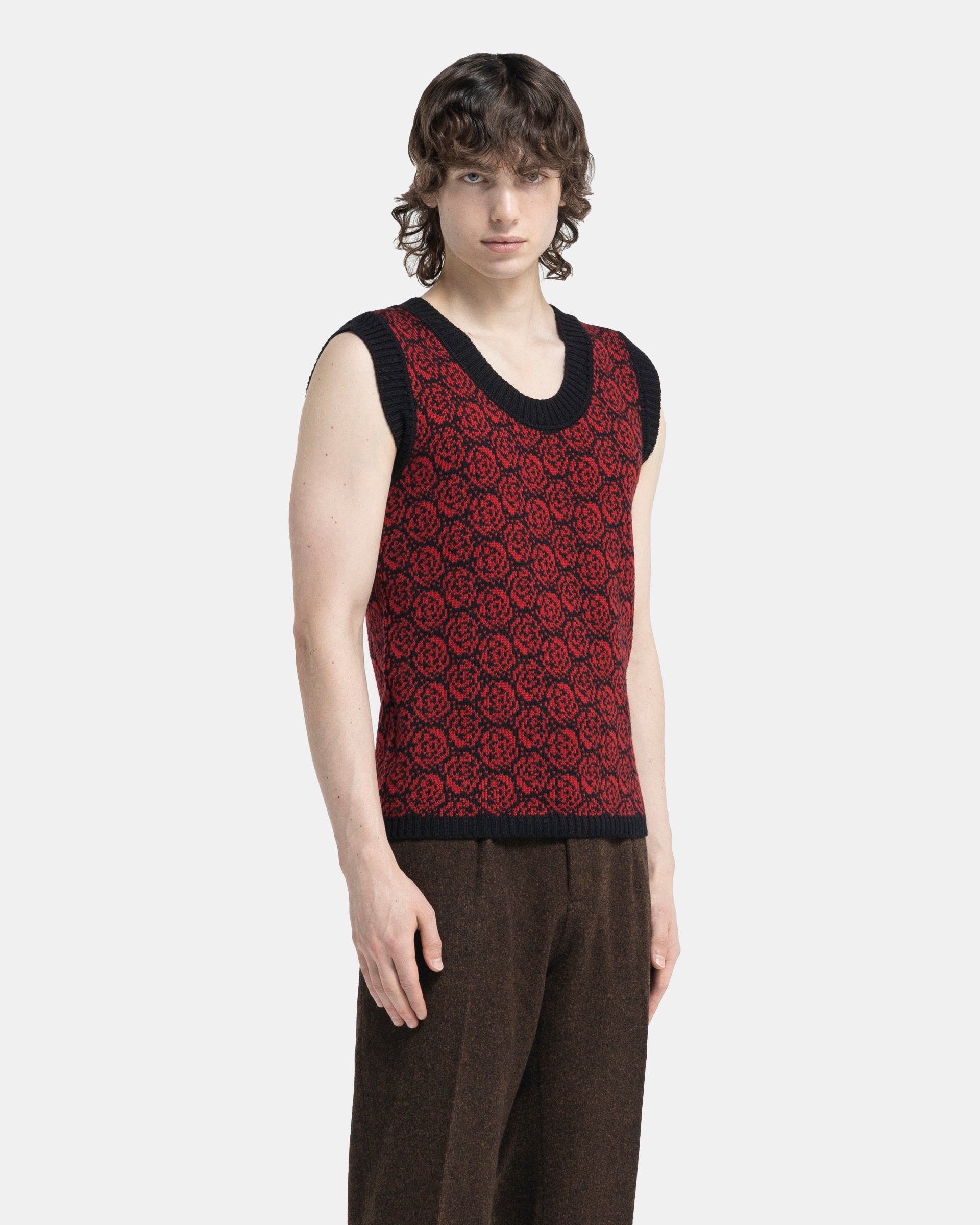 Rose Jacquard Tank Top in Black and red