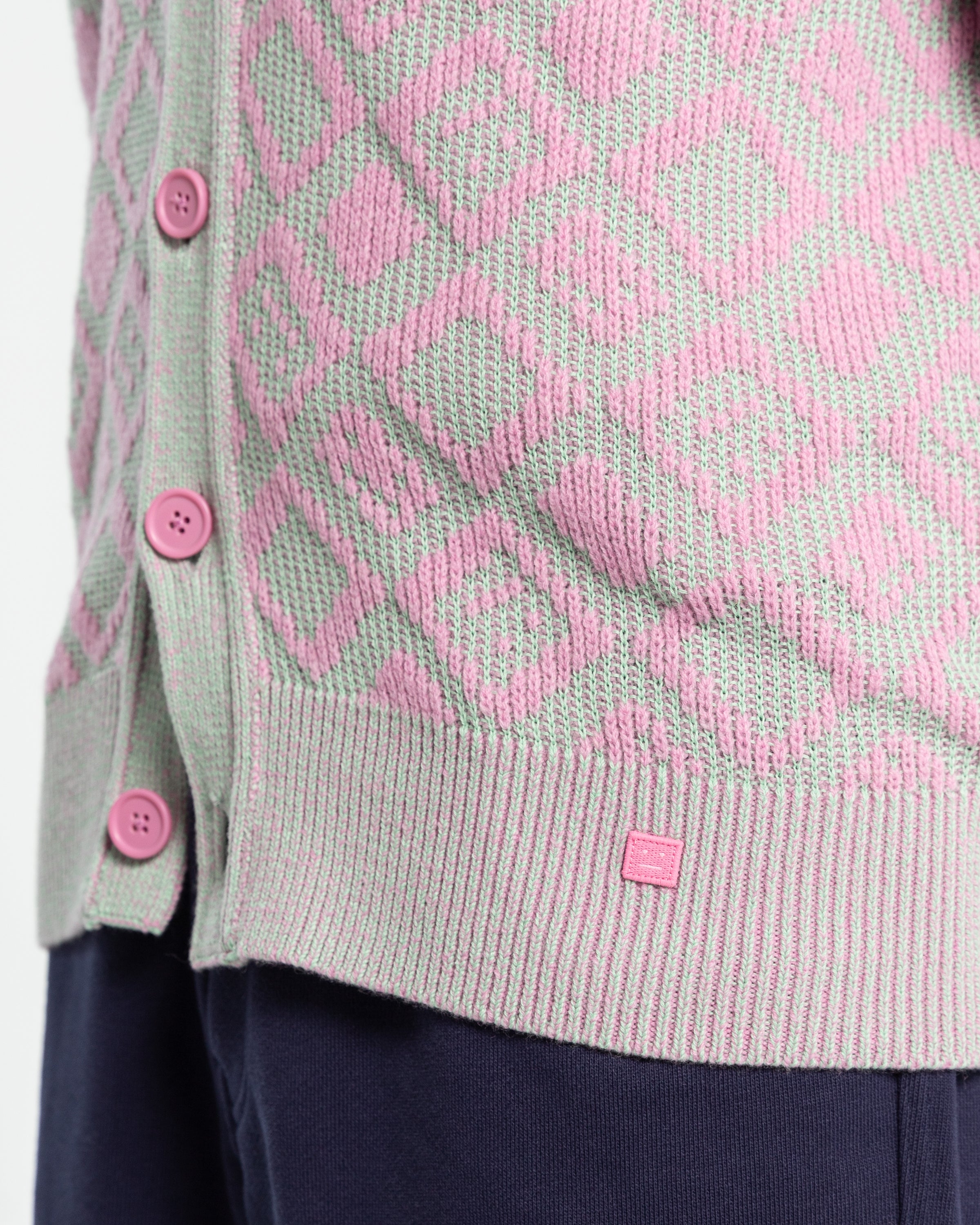 Face Tiles Cardigan in Bubble Pink and Spring Green