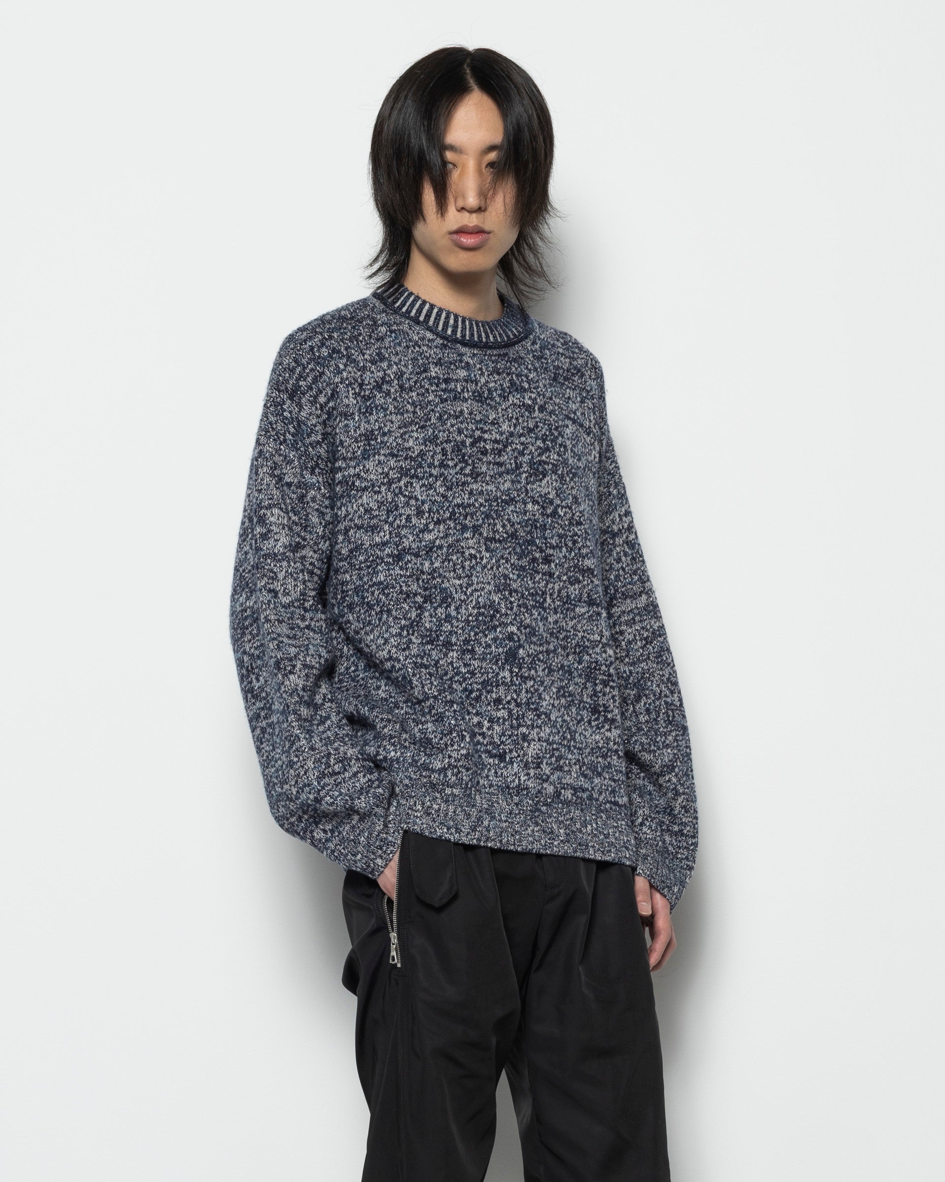 Jacquard Crew Neck Jumper in Blackbird, Blue, and Multi