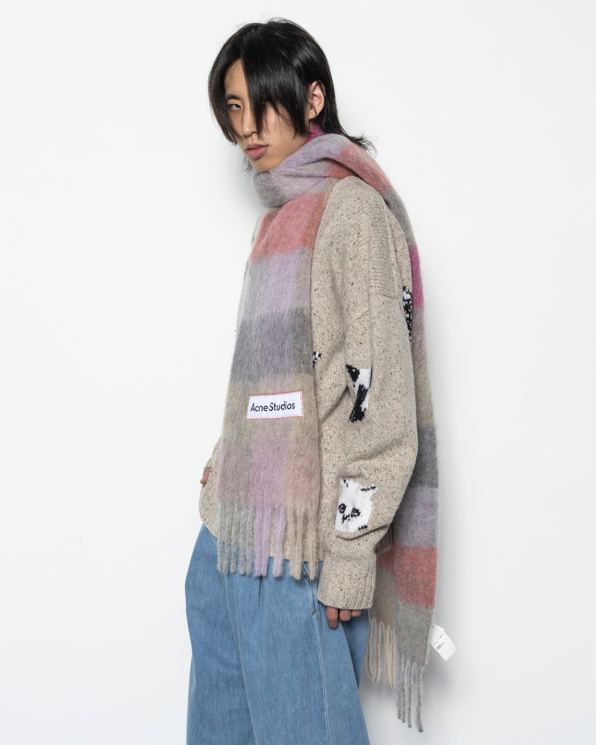 Mohair Check Scarf in Fuchsia/Lilac/Pink