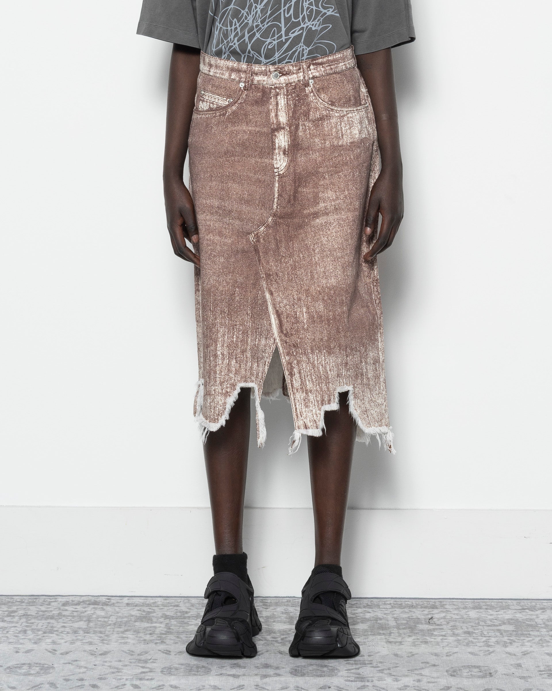 Paint Denim Skirt in Terracotta