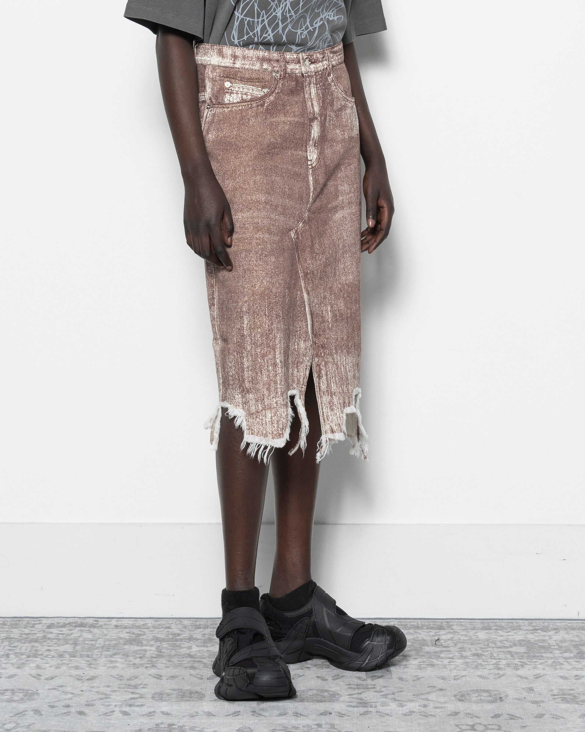 Paint Denim Skirt in Terracotta