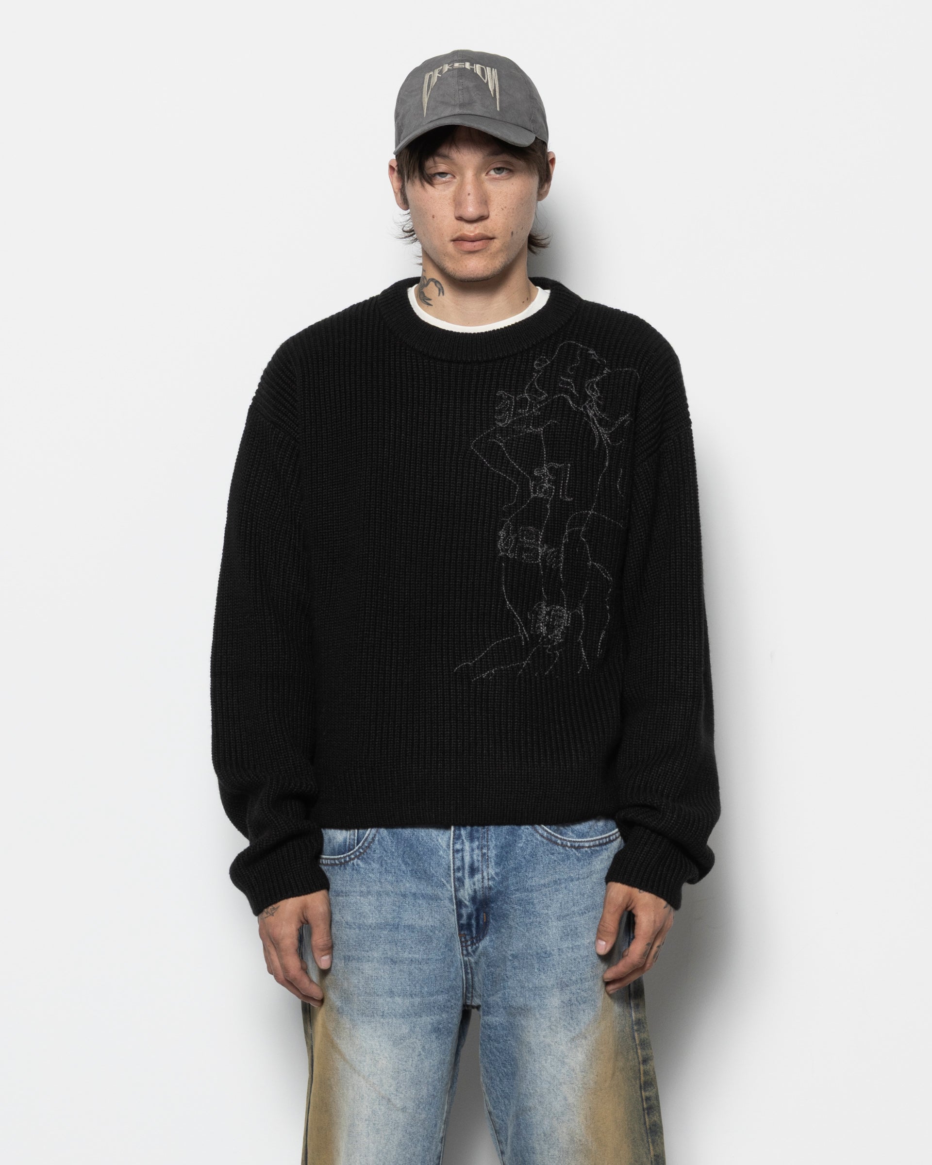 Cropped Wool Sweater in Black