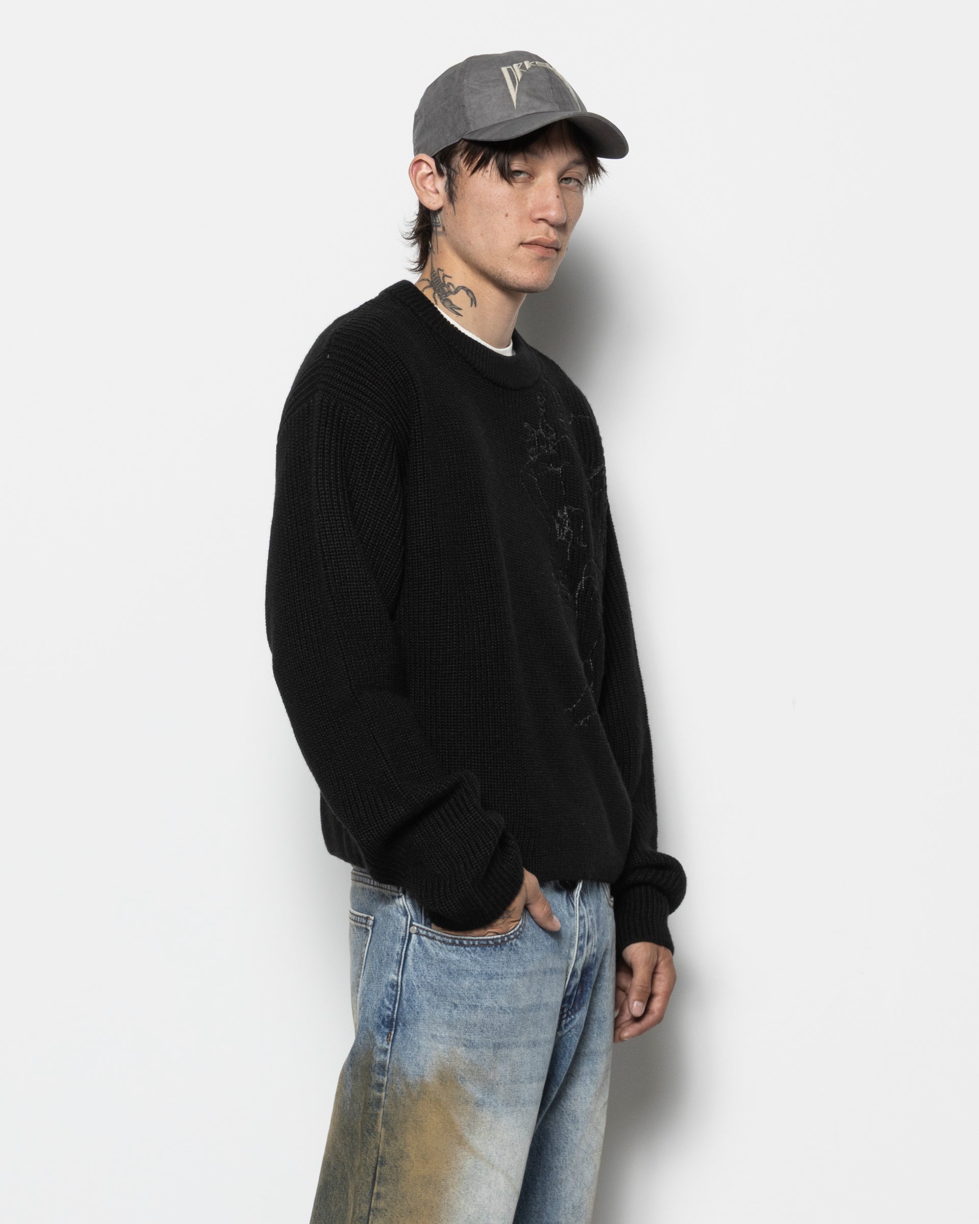 Cropped Wool Sweater in Black
