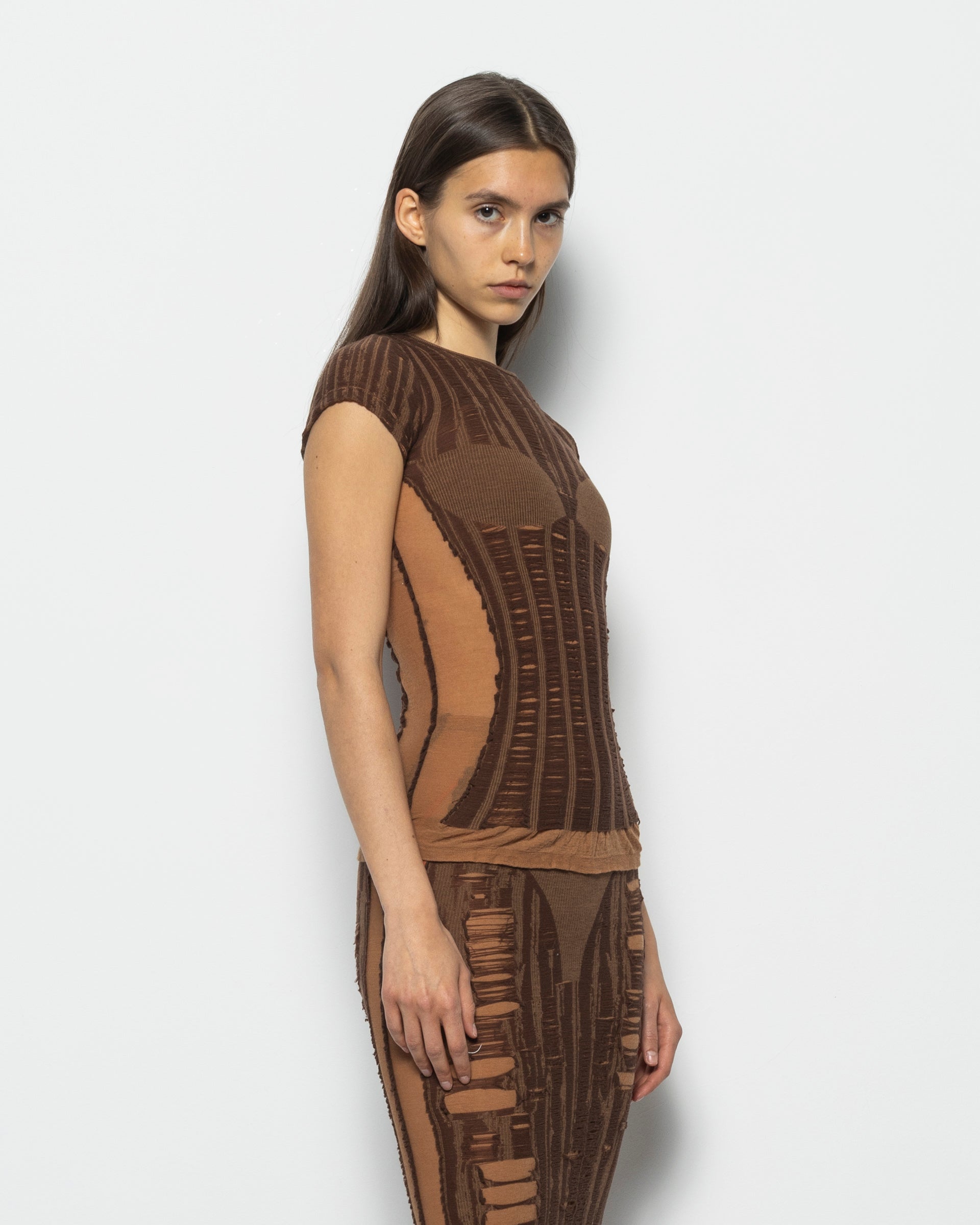 M-CALAI Short Sleeve Knit in Brown