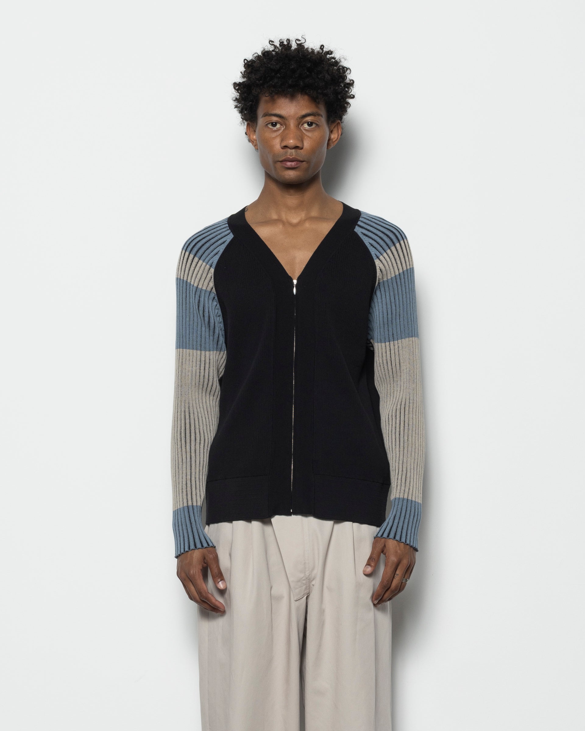 Inex Cardigan in Black/Almond/Dusty Blue