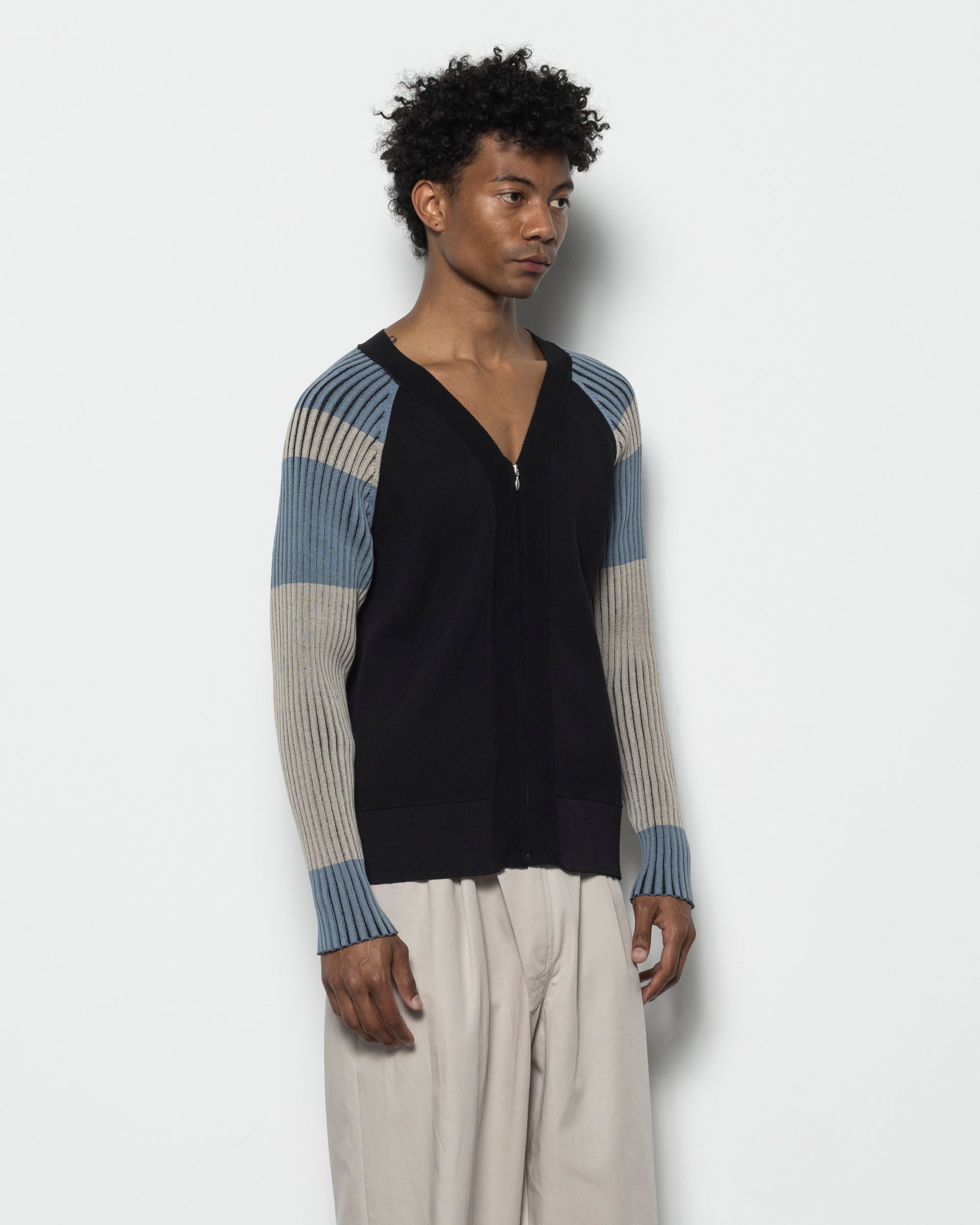 Inex Cardigan in Black/Almond/Dusty Blue