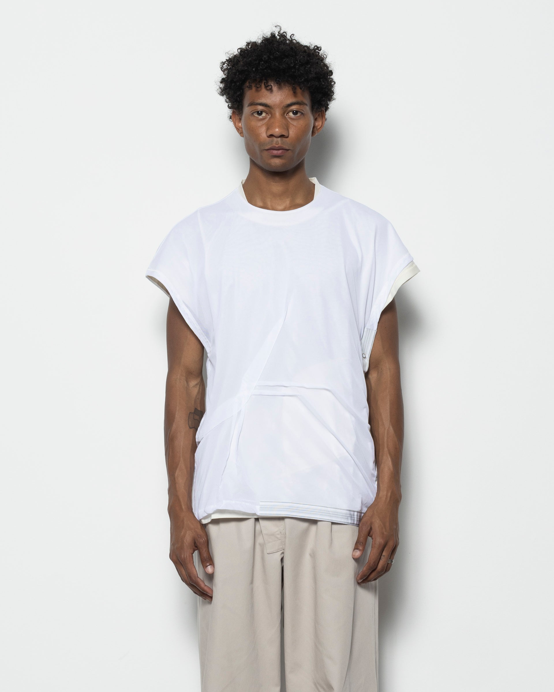 Inex Mesh Sleeveless Top in Off White