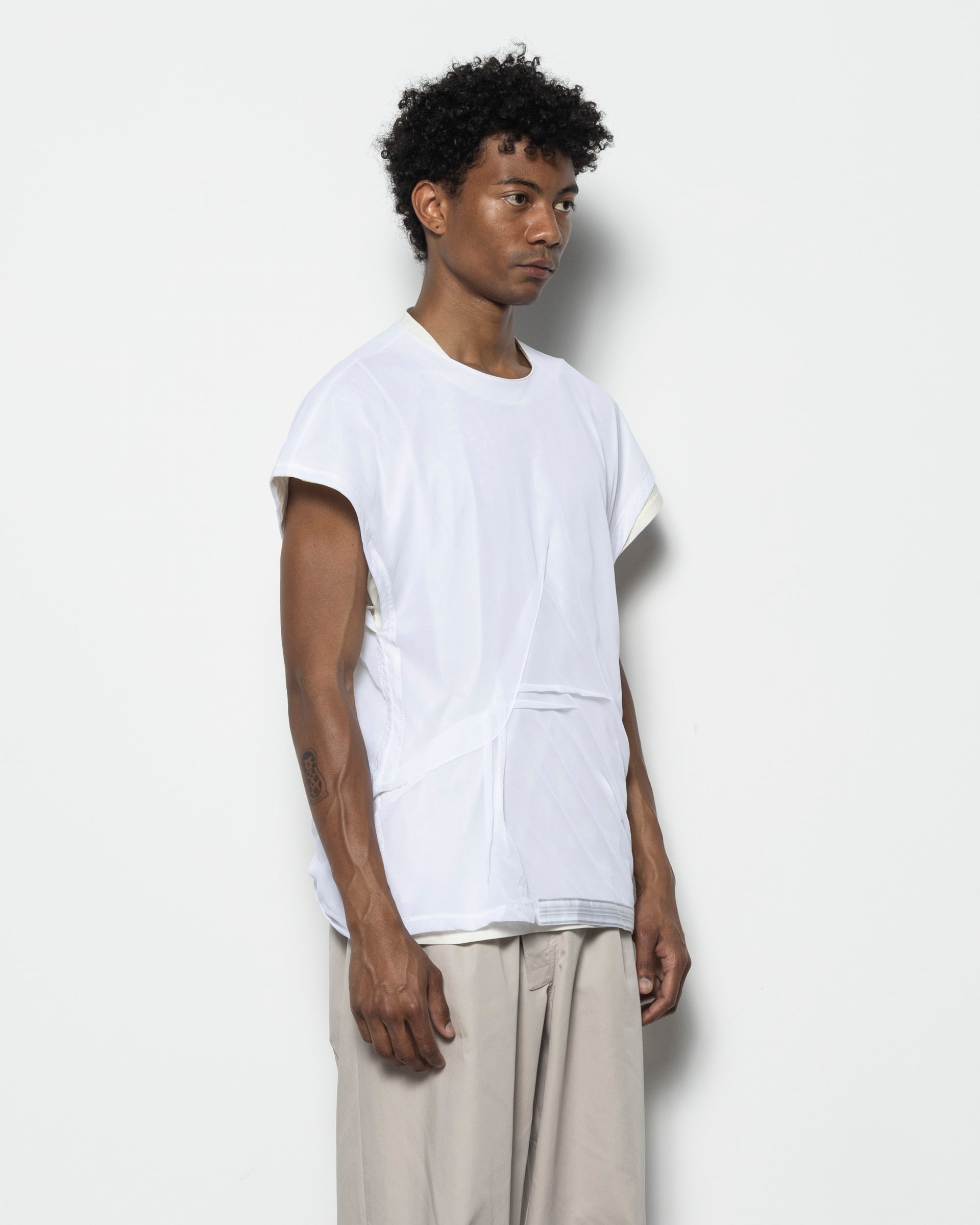 Inex Mesh Sleeveless Top in Off White