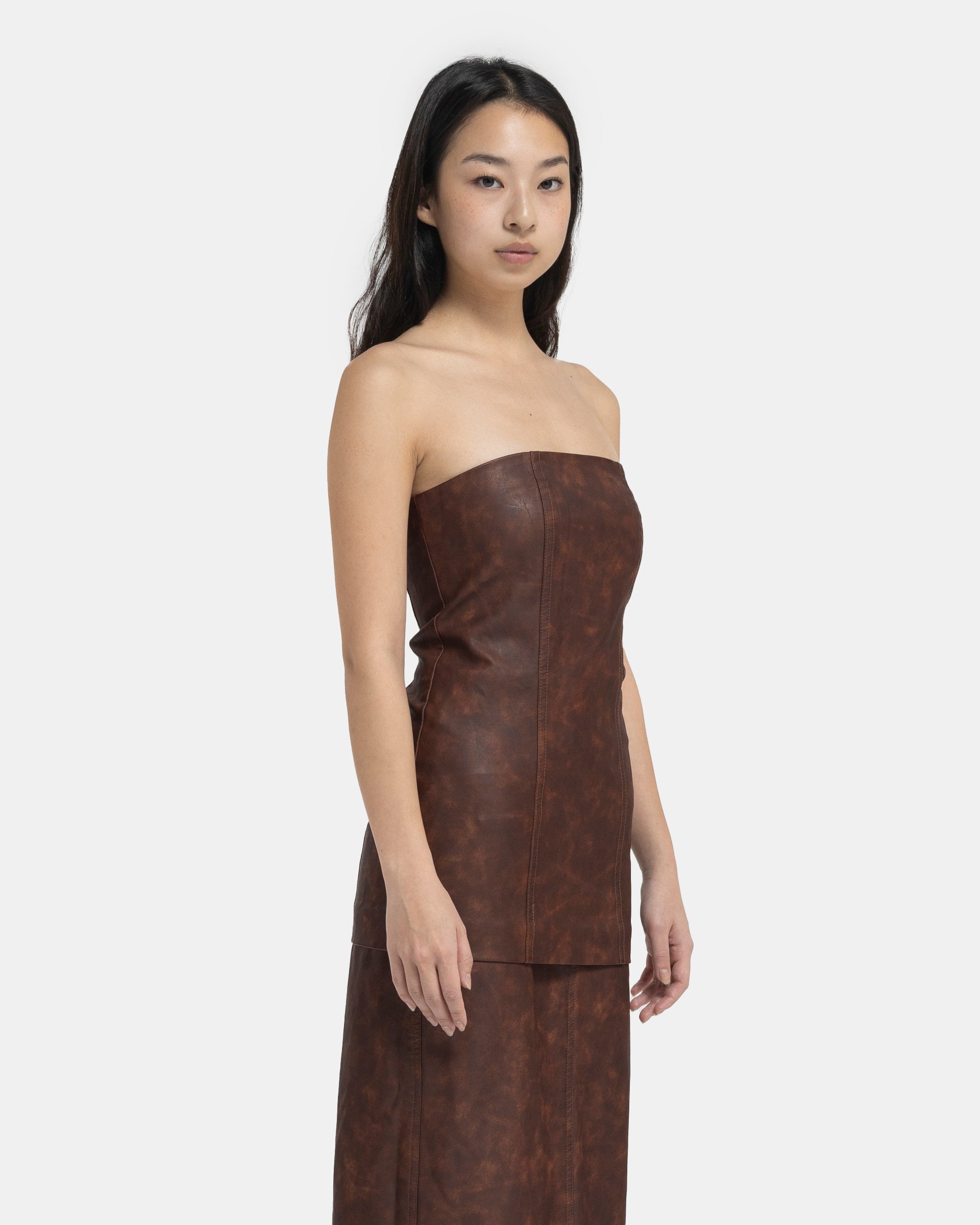 Washed Leather Tube Top in Burgundy