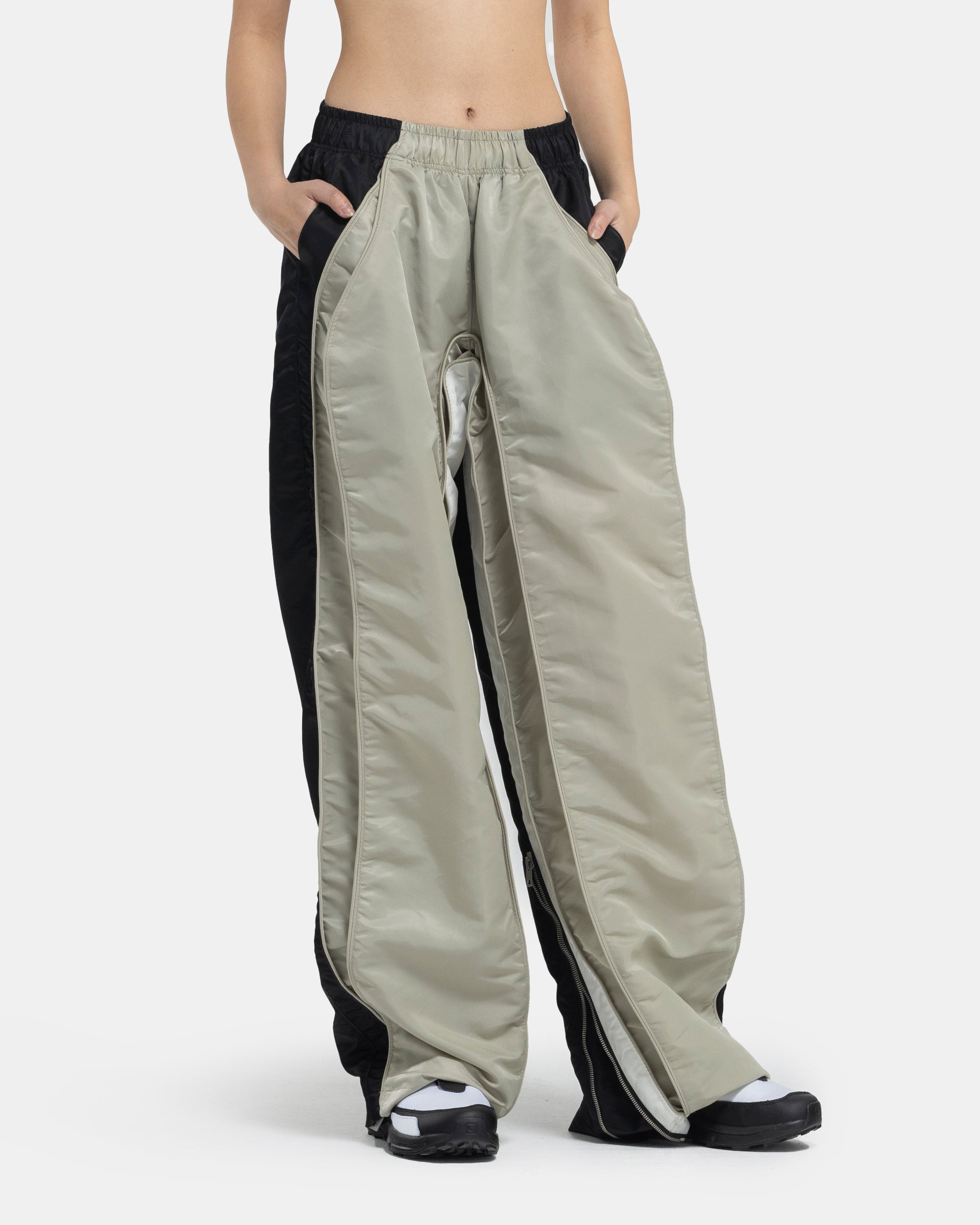 Colorblocked Nylon Pants in Off-White and Black