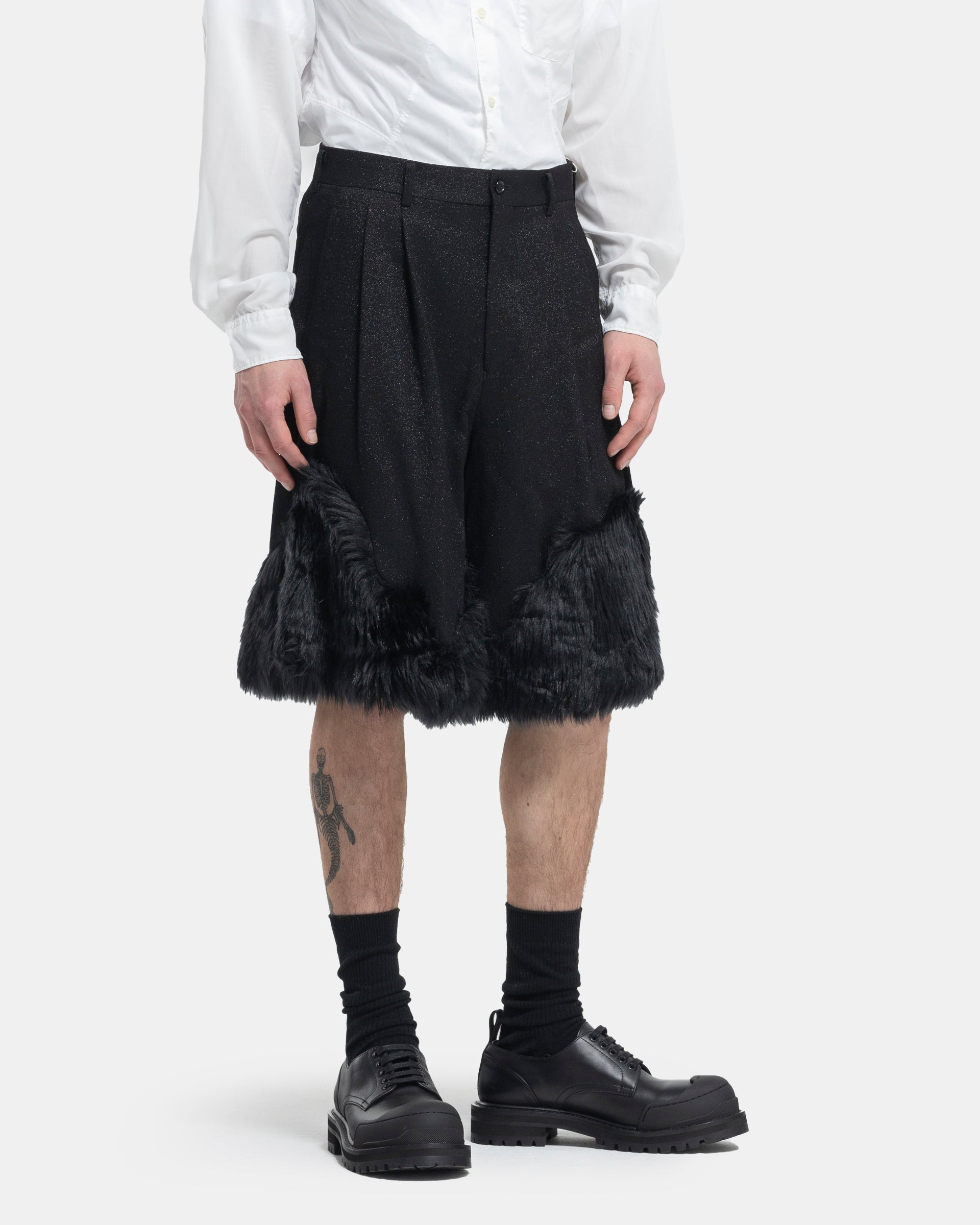 Faux-Fur Trimmed Shorts in Black