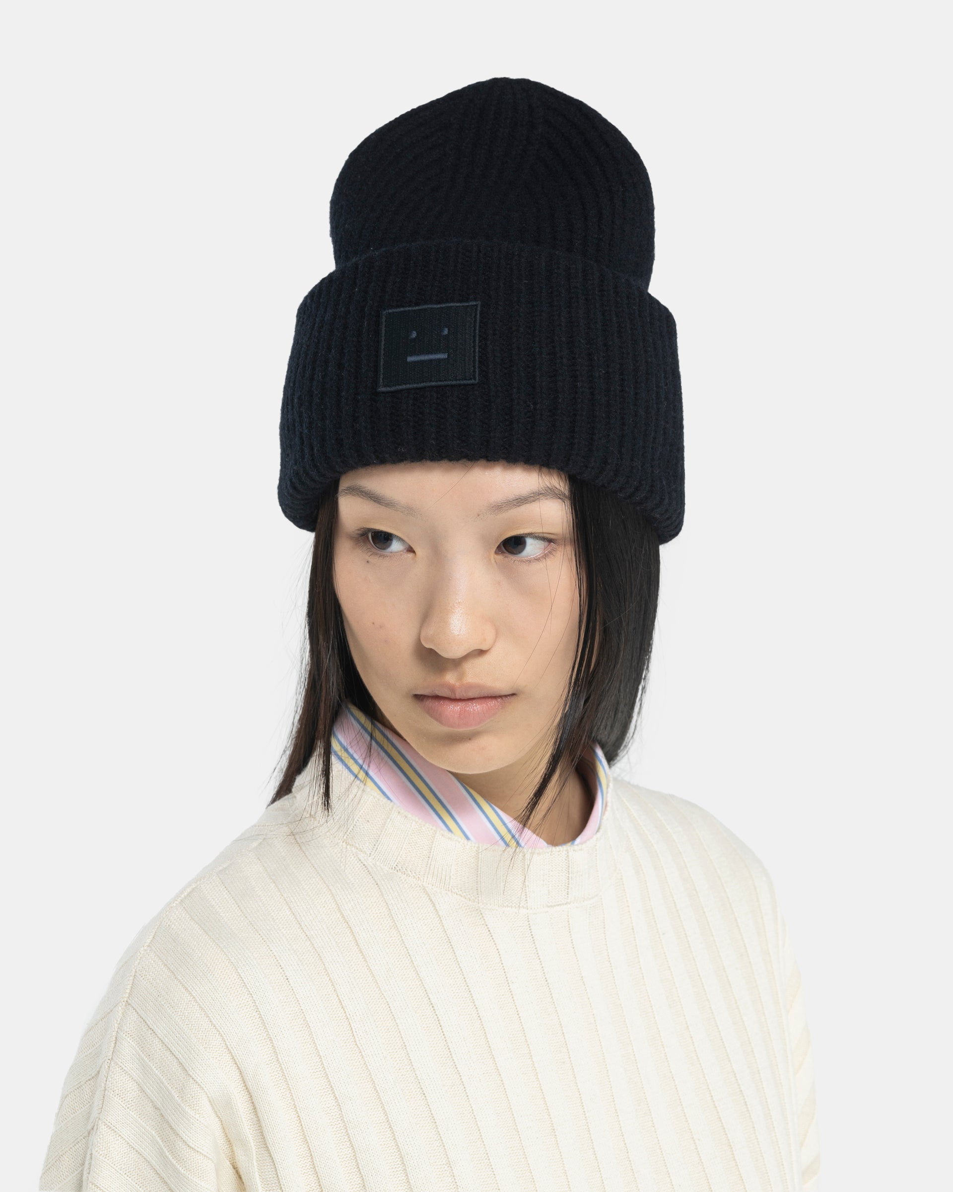 Large Face Logo Beanie in Black