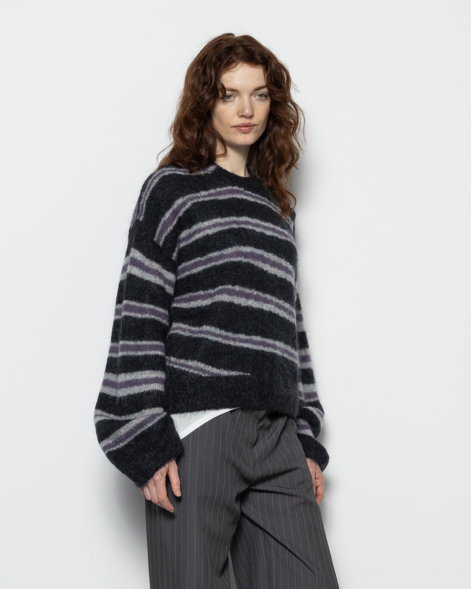 Mohair Blend Jumper in Dark Grey and Milange