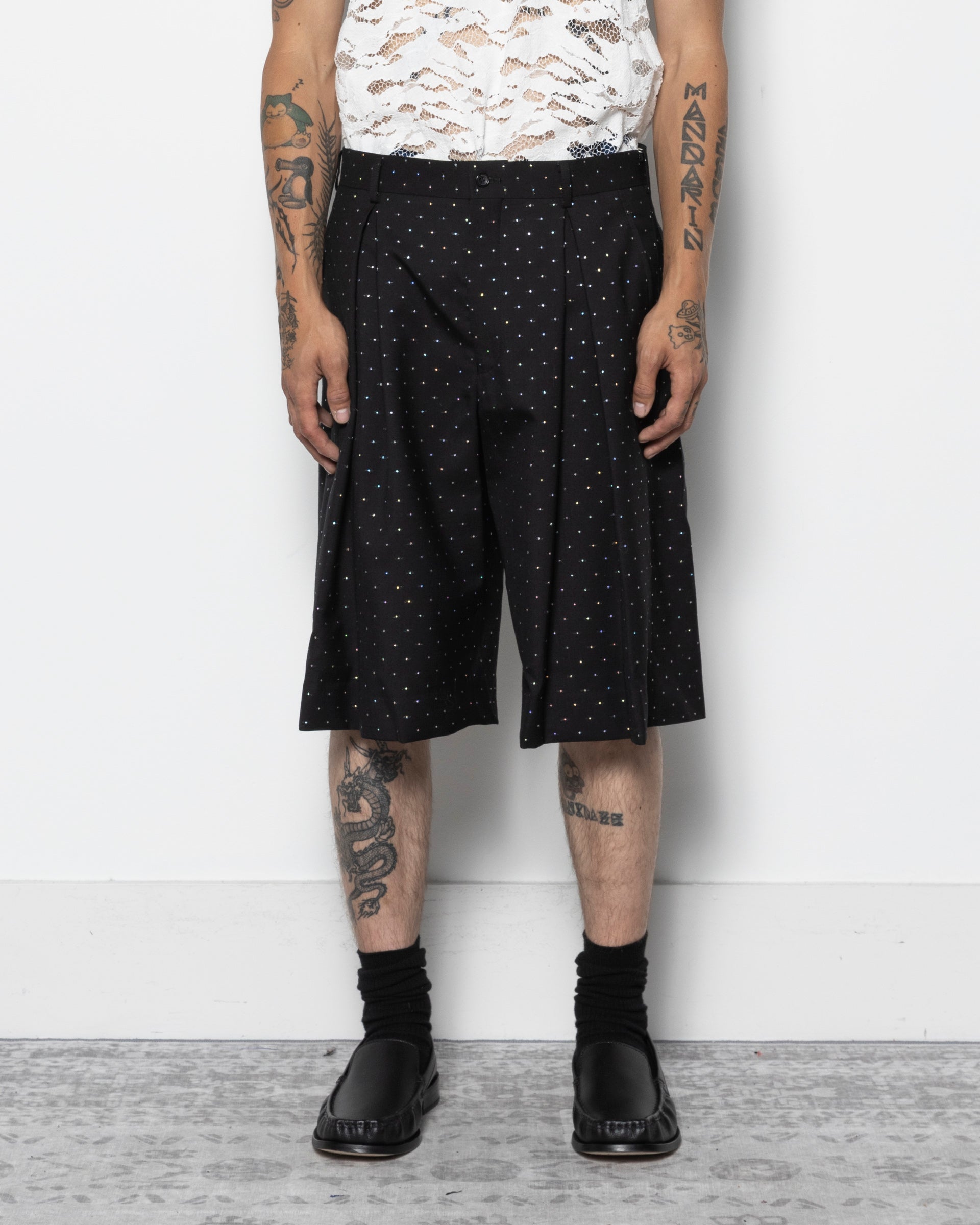 Polka Dot Pleated Shorts in Black