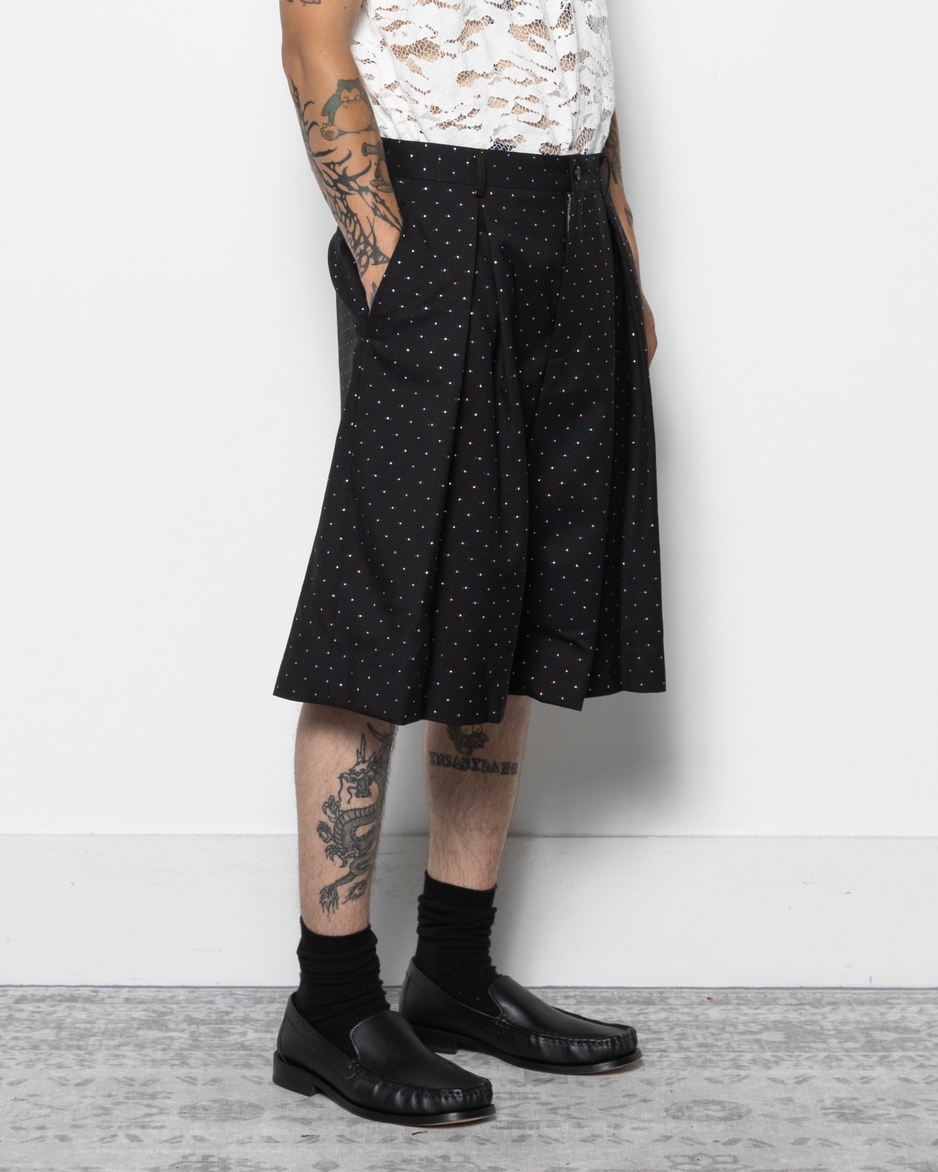 Polka Dot Pleated Shorts in Black