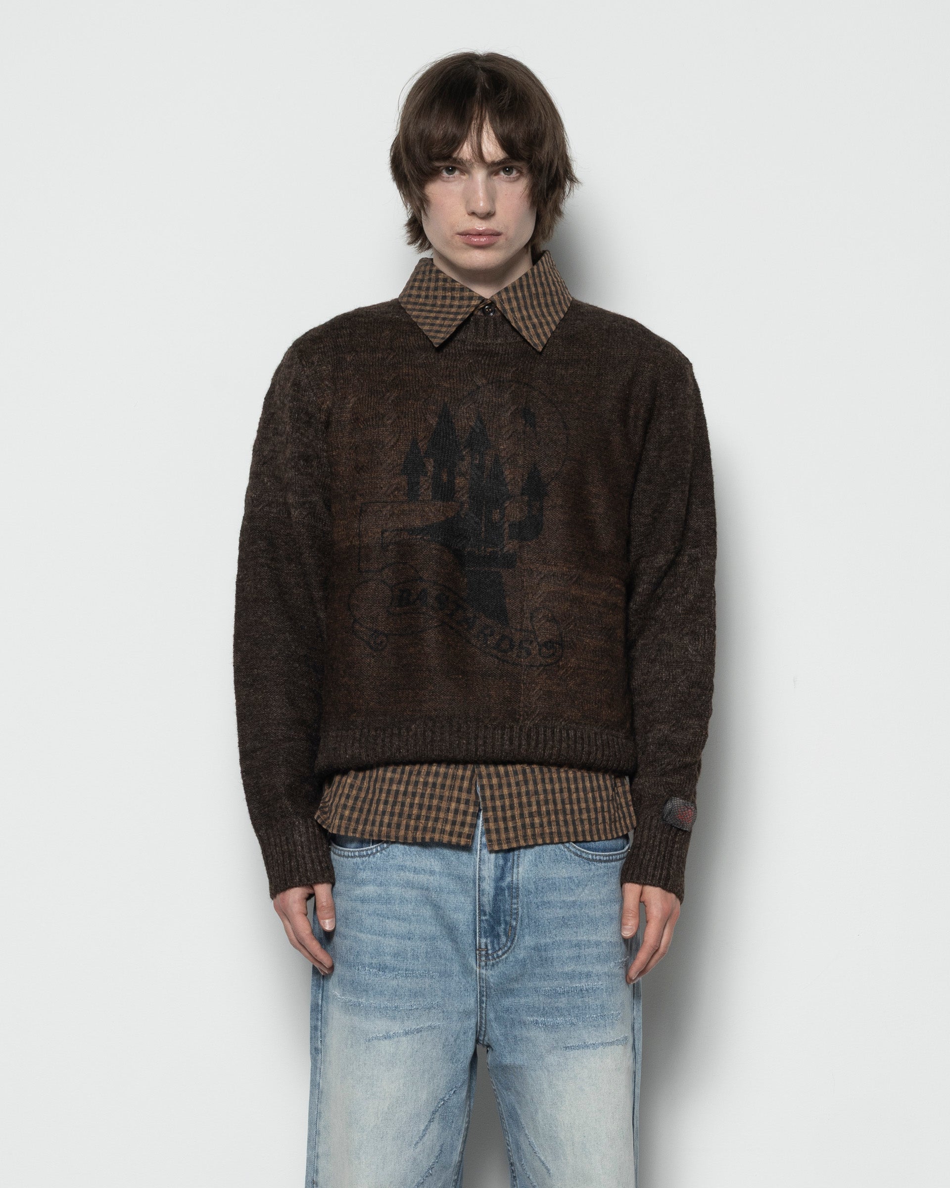 Castle Print Sweater in Brown