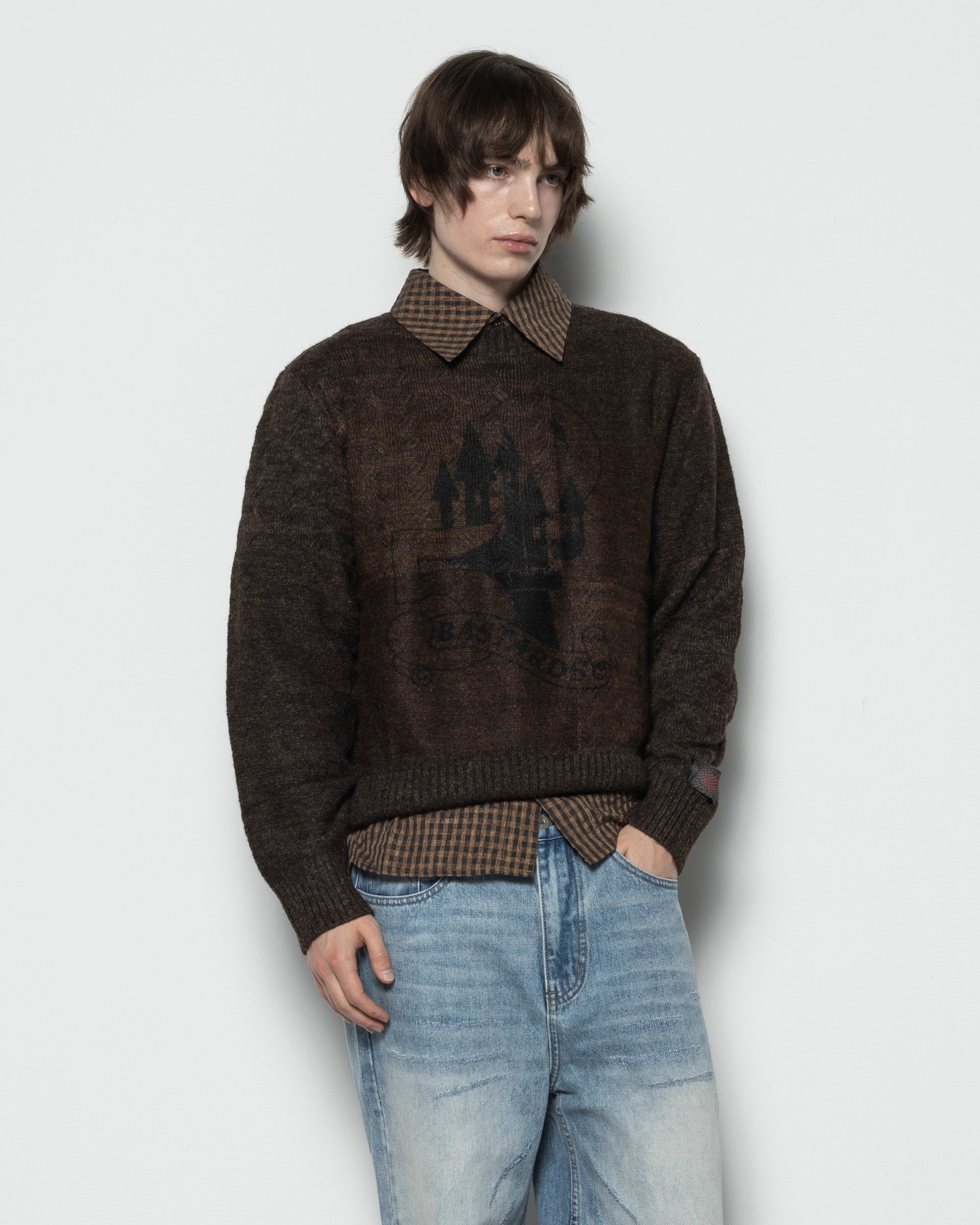 Castle Print Sweater in Brown