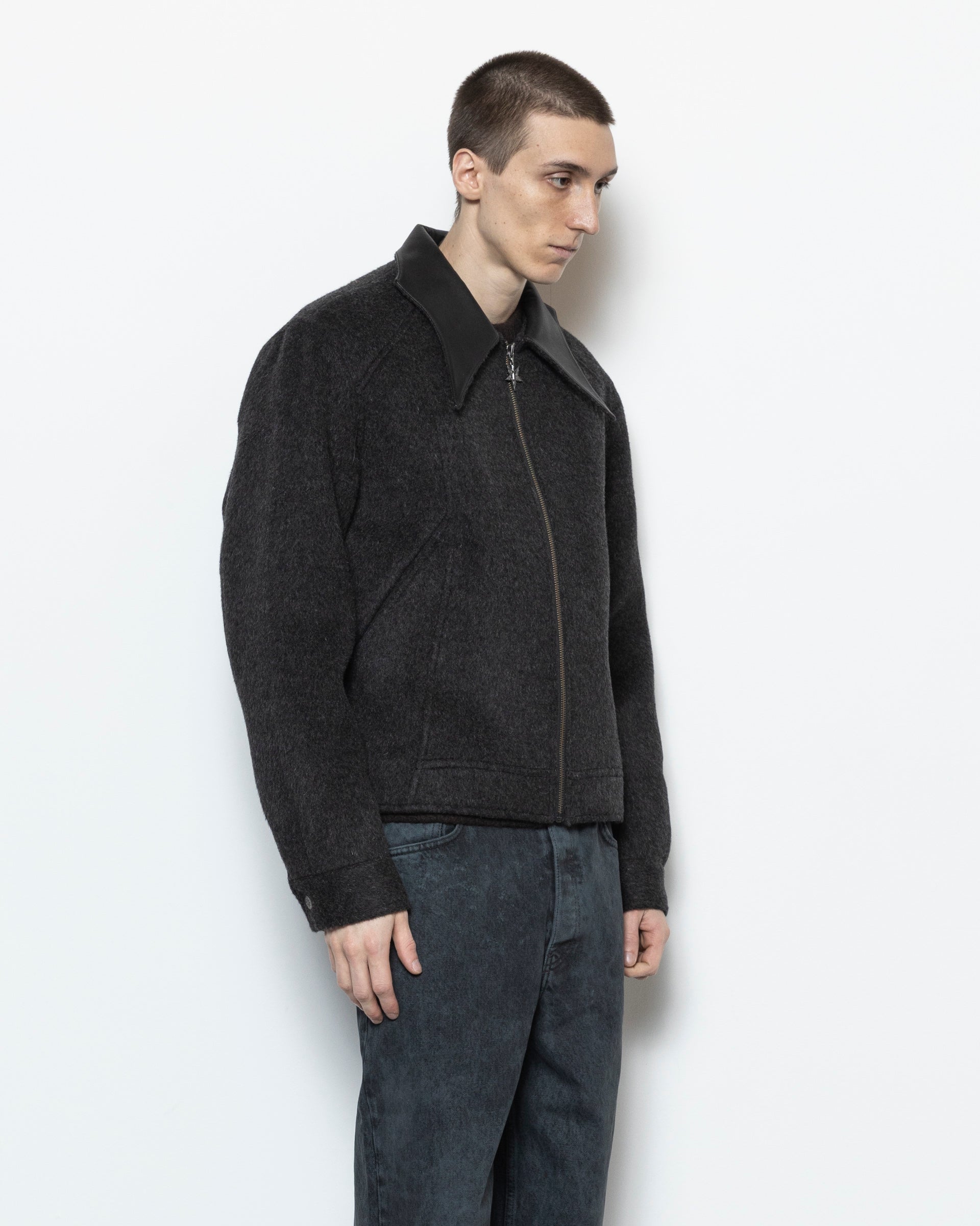 Count Orlok Leather Collar Jacket in Black and Grey