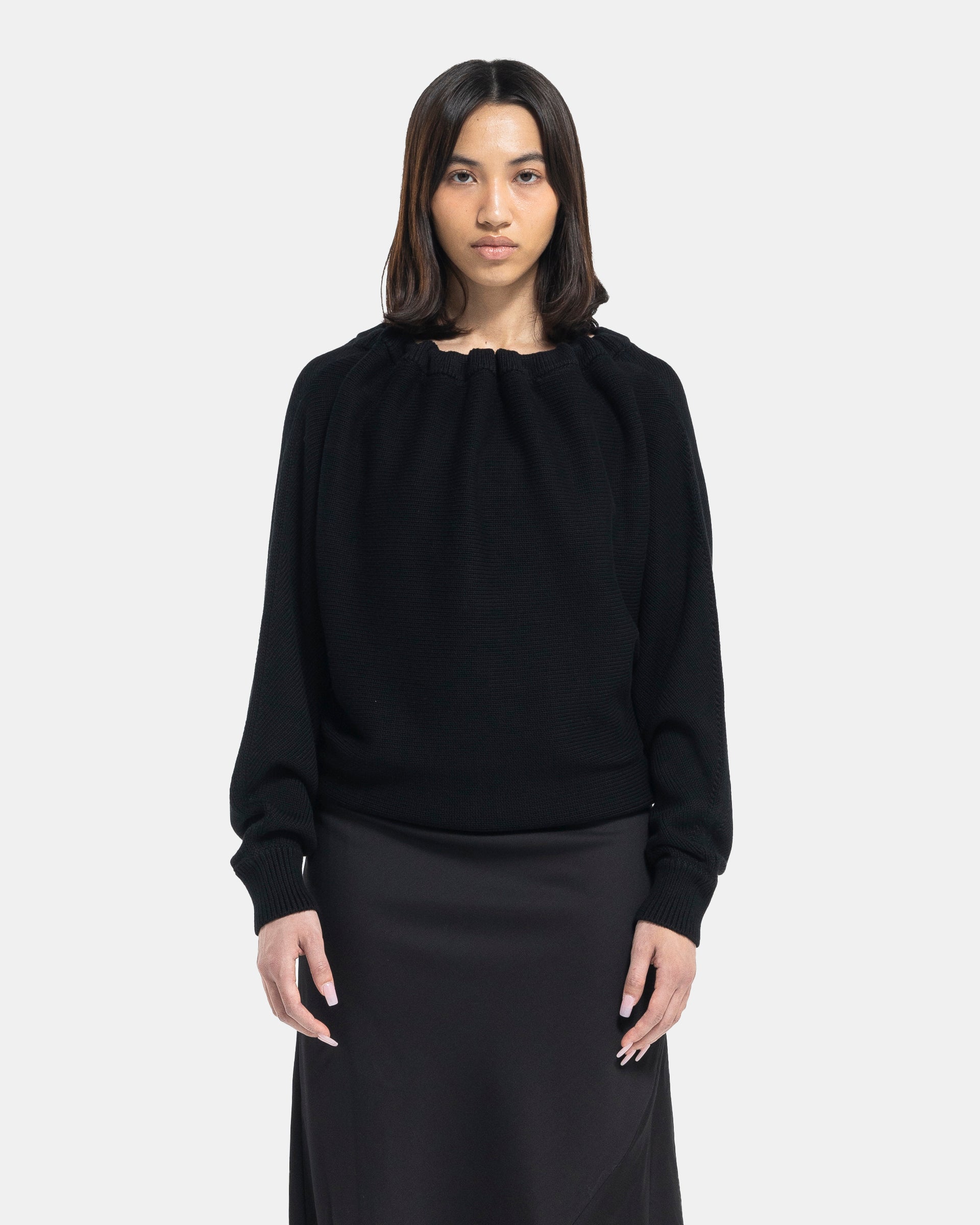 Ruched Dolman Sleeve Sweater in Black