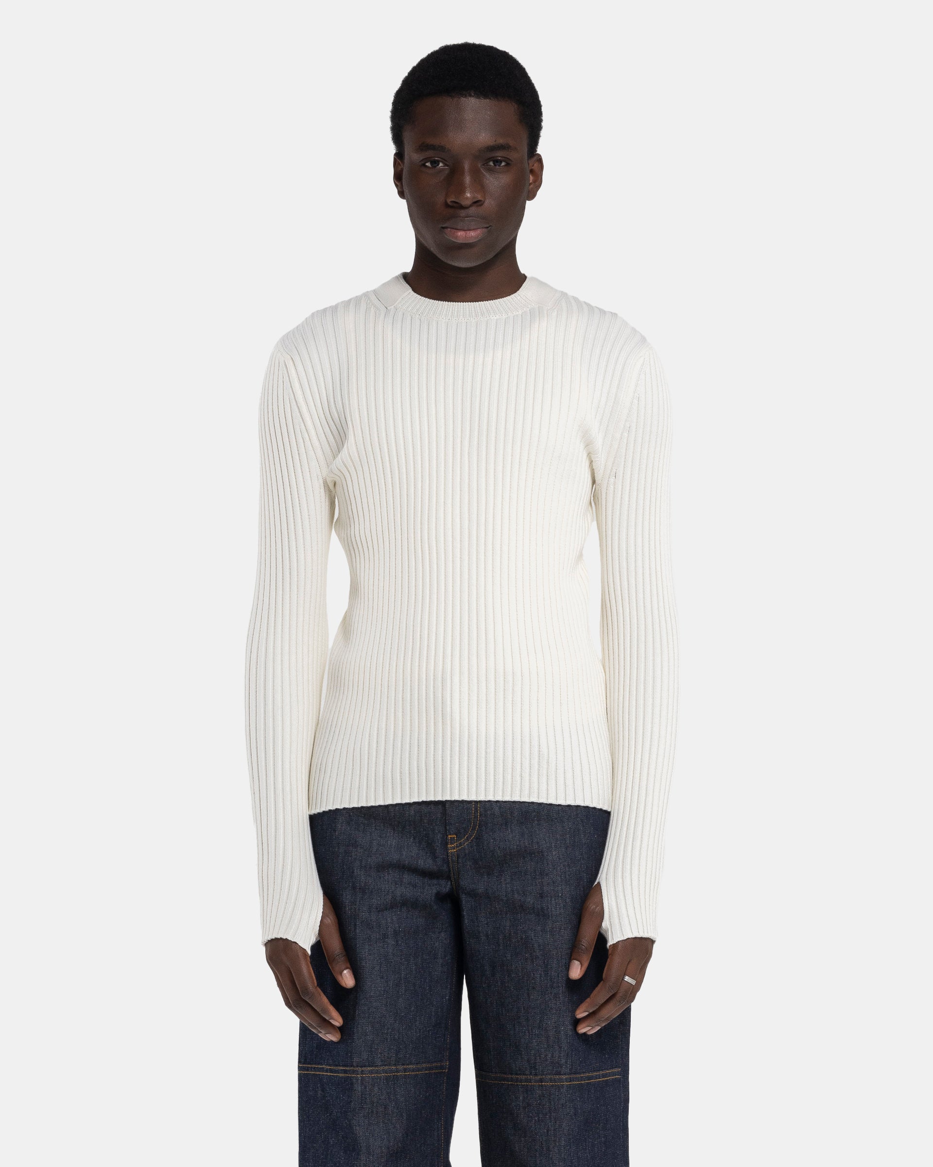 Strap Knit Crew in Ivory