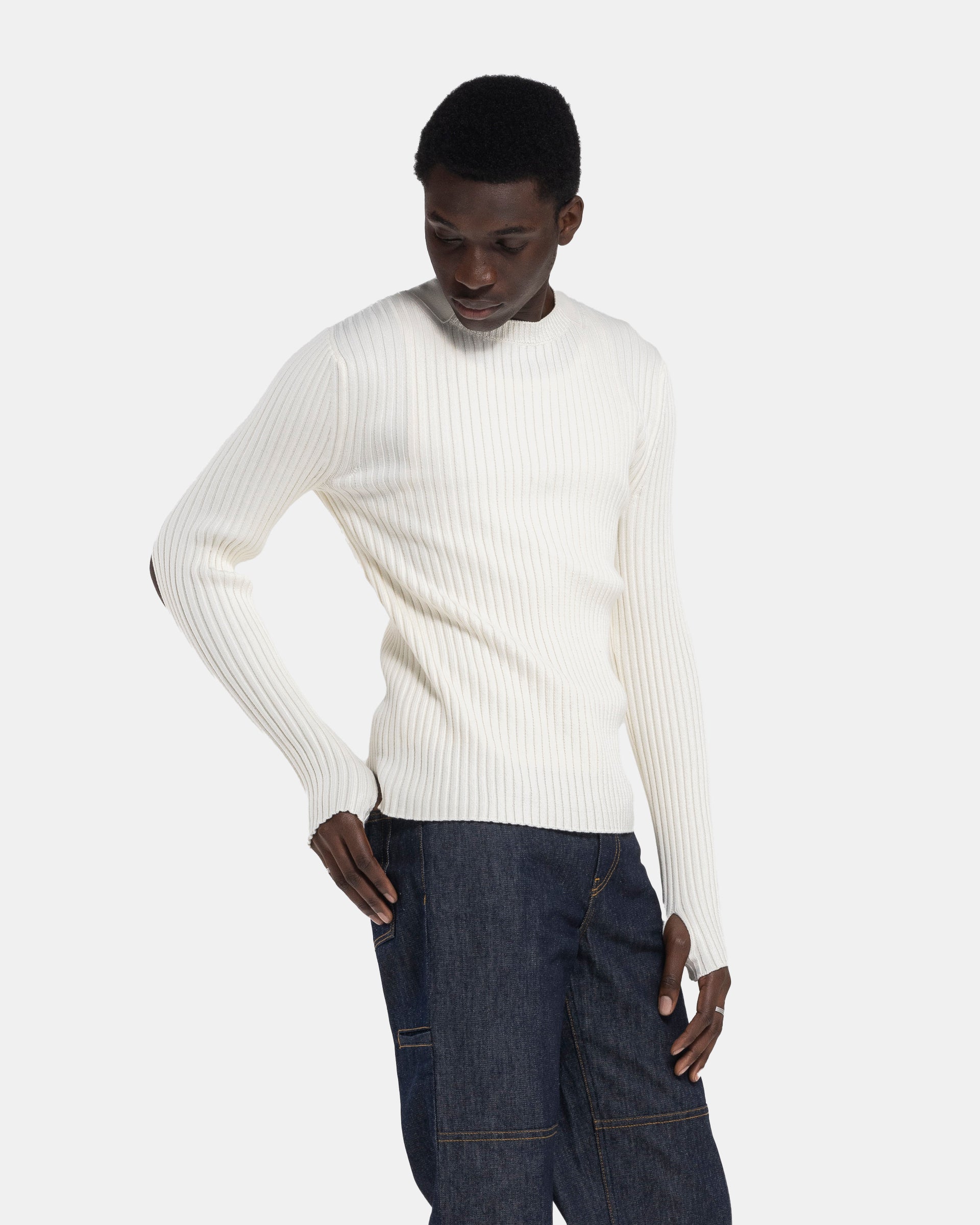 Strap Knit Crew in Ivory
