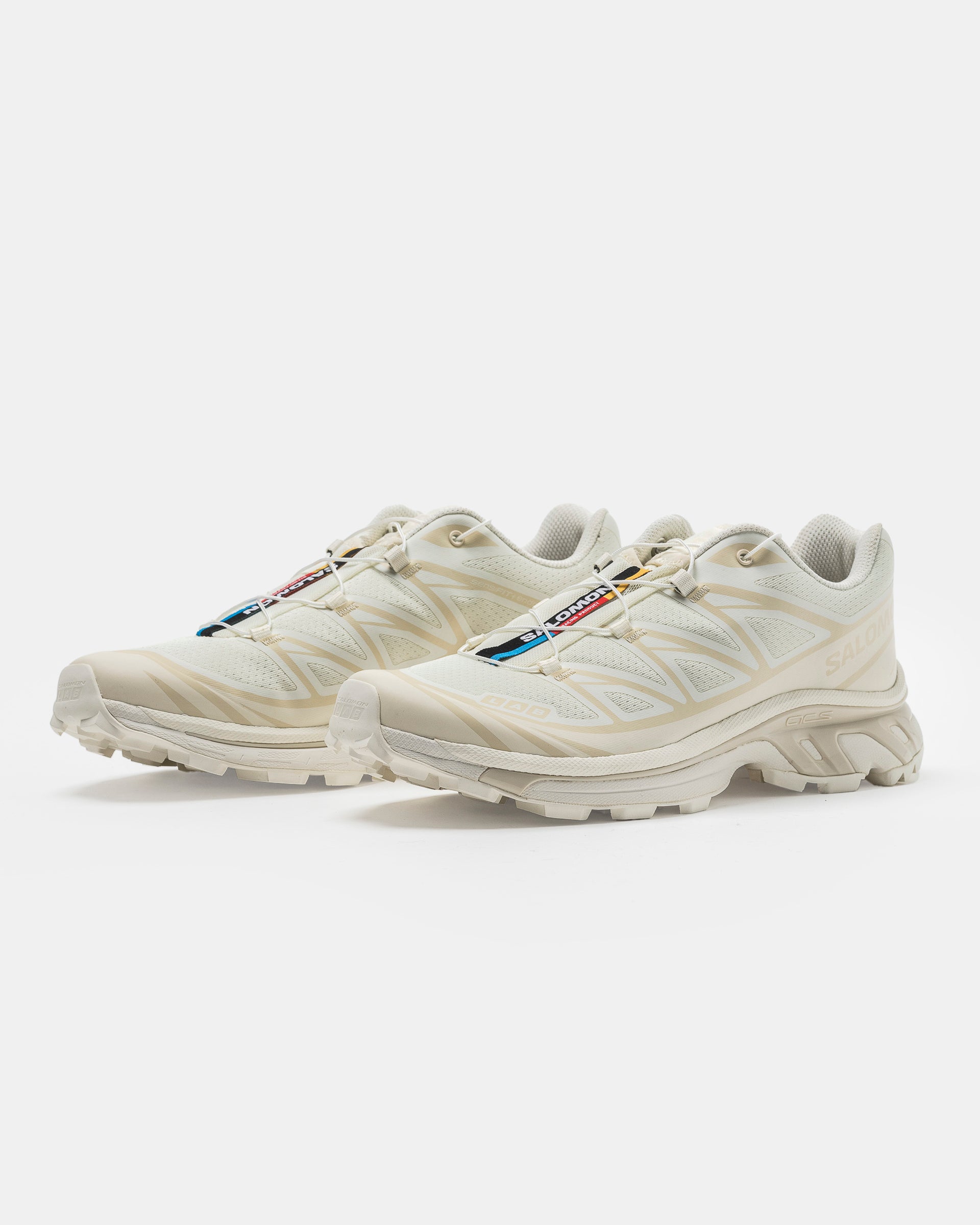 Salomon XT-6 in Vanilla Ice, Vanilla, and Almond Milk on the white background.