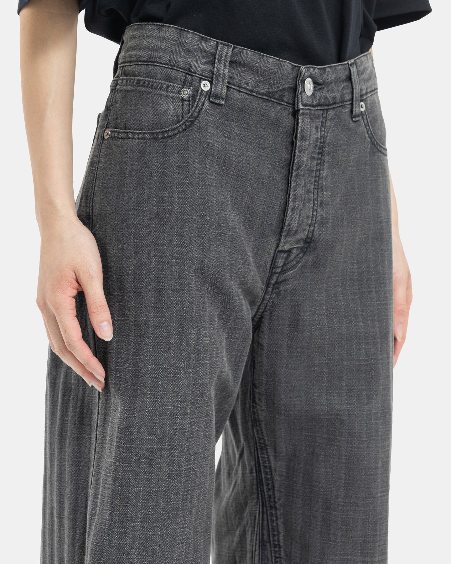 Grey Stripe Jeans from Our Legacy close up on a white background