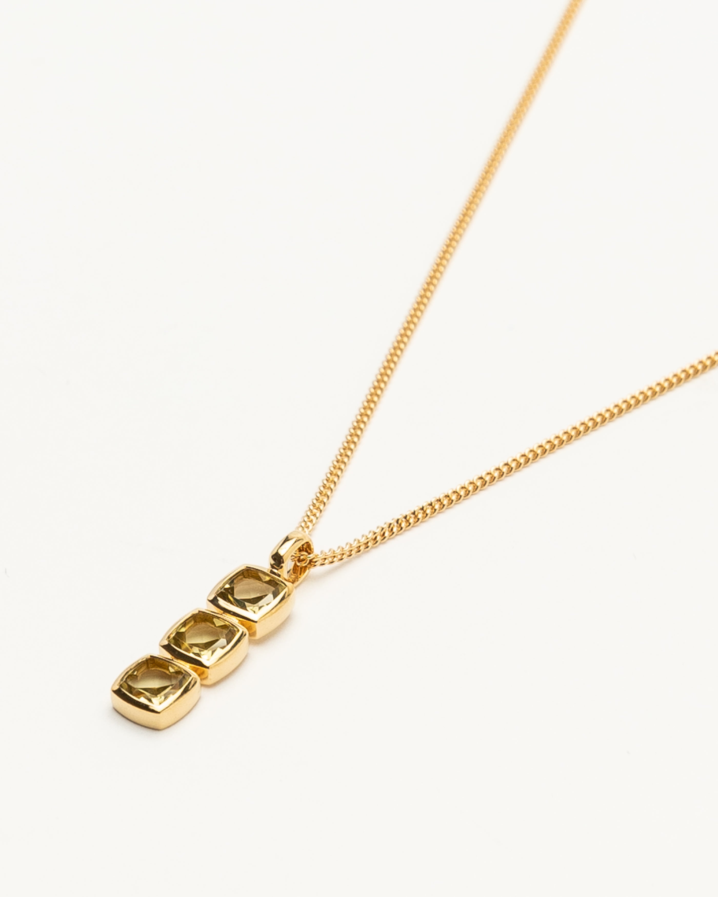 Mini Olive Quartz Cushion Pendant in 9k Gold