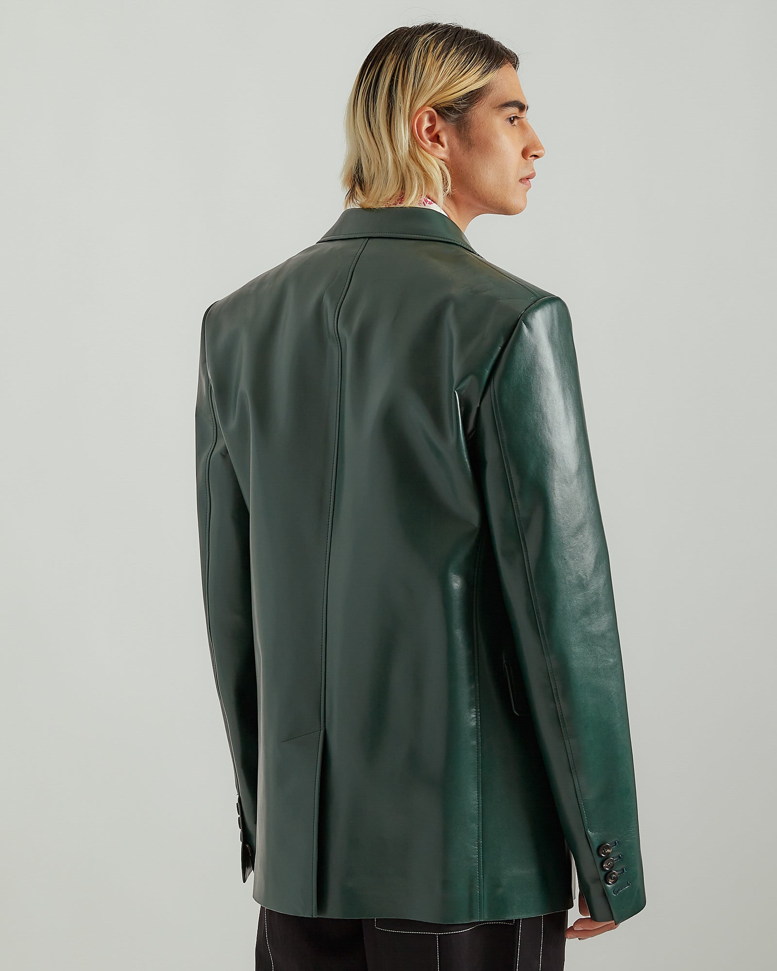 Faux Leather Blazer in Emerald Green