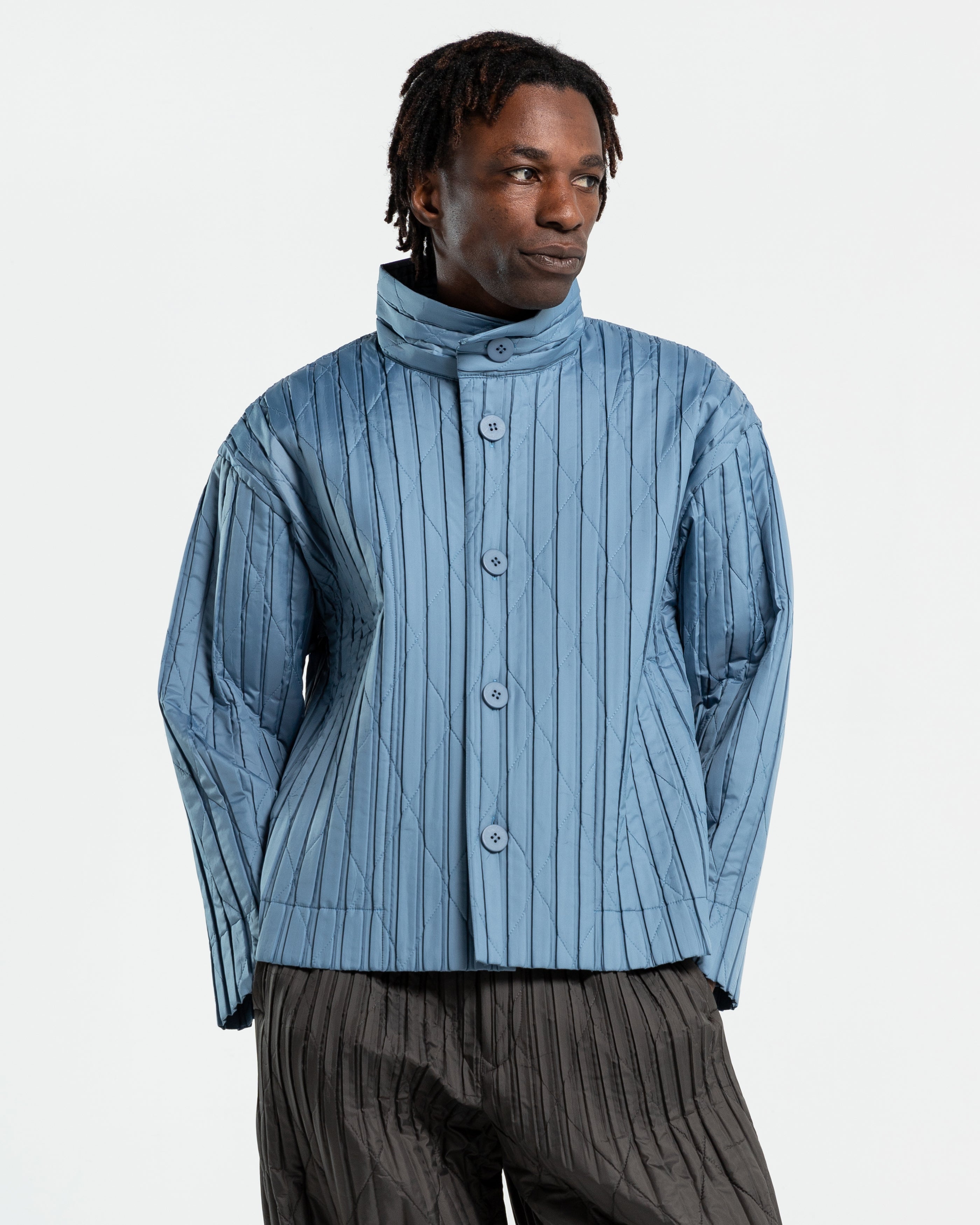 Padded Pleated Coat in Blue