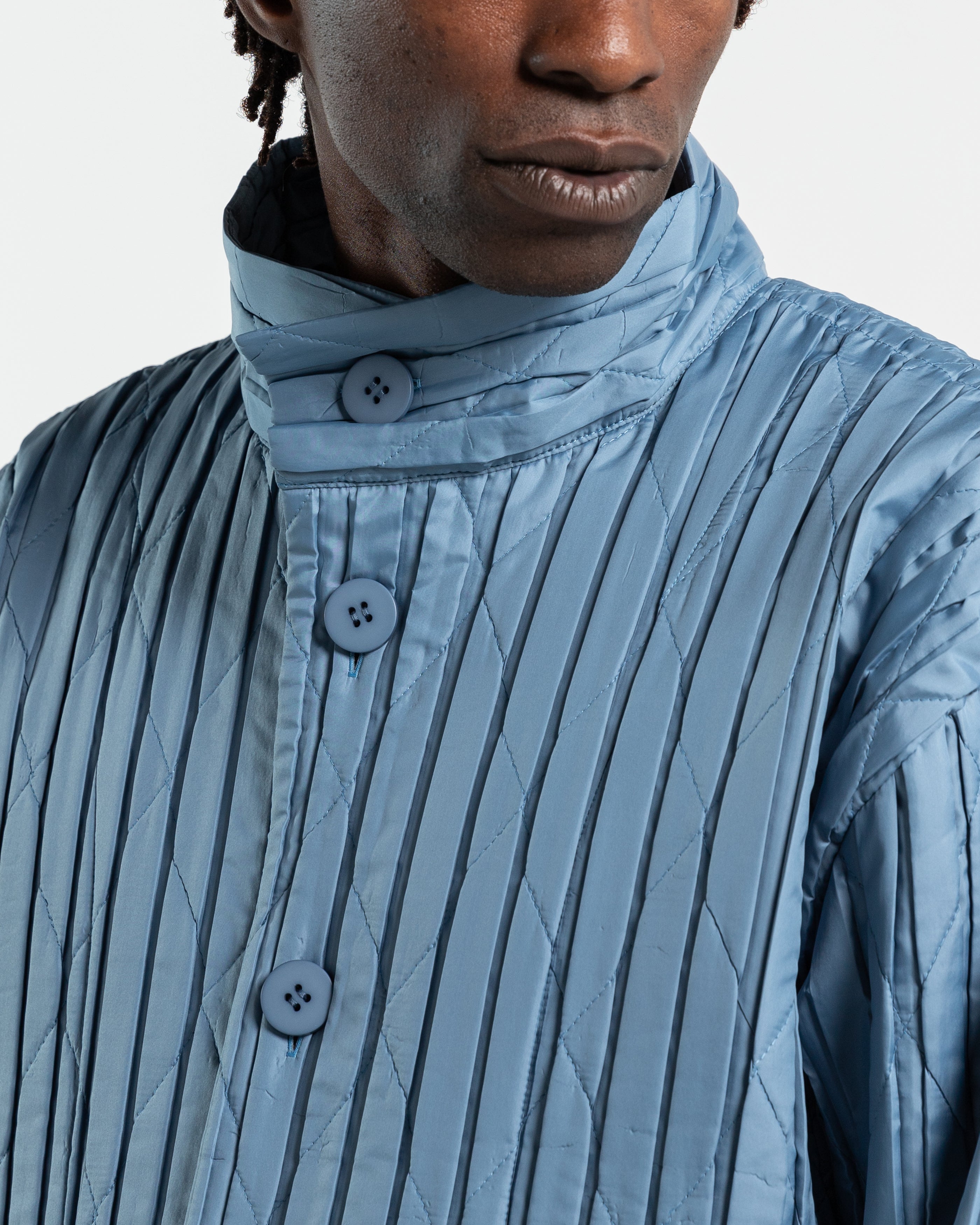 Padded Pleated Coat in Blue