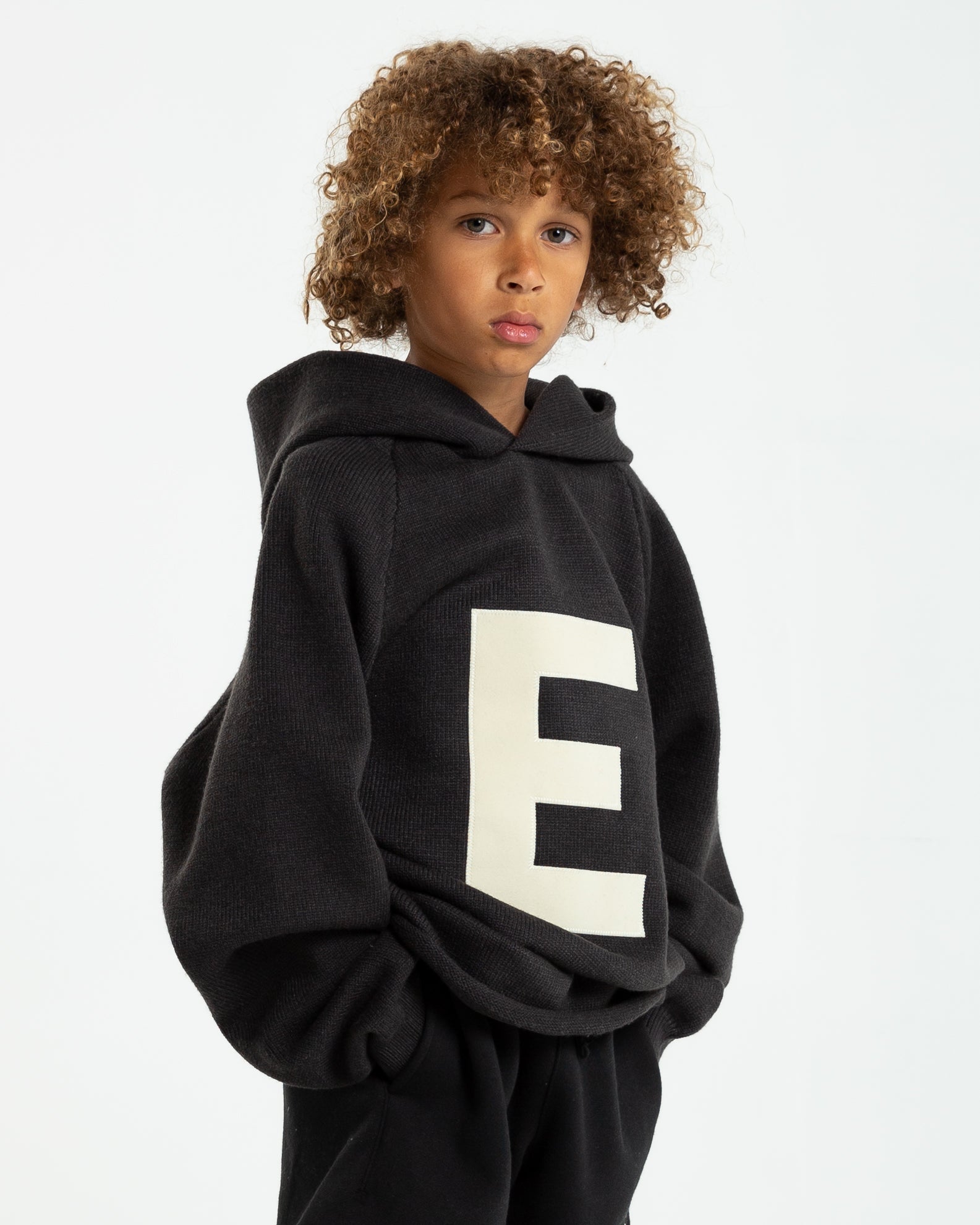 Kids' "Big E" Knit Hoodie in Iron