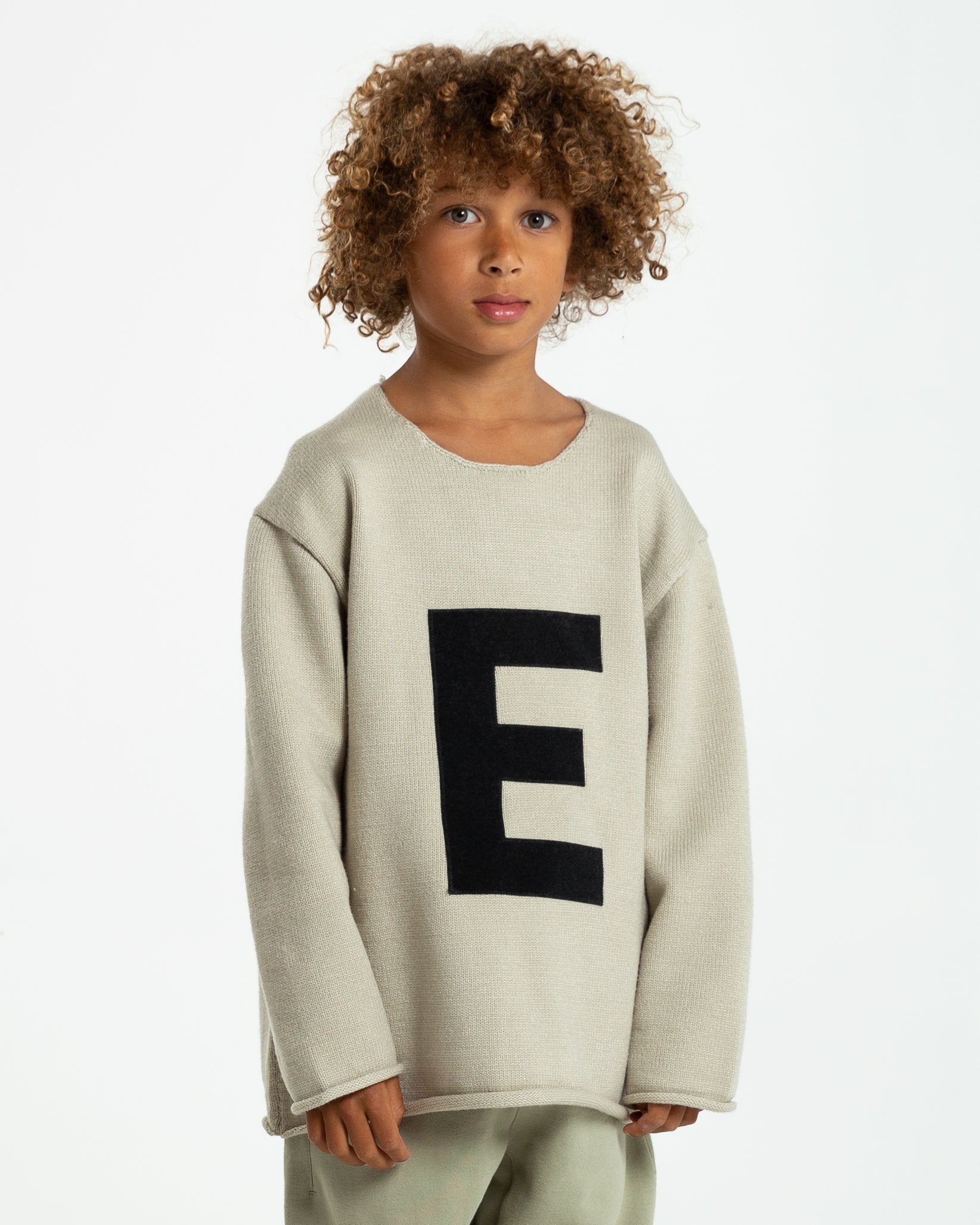 Kids' "Big E" Knit Sweater in Wheat