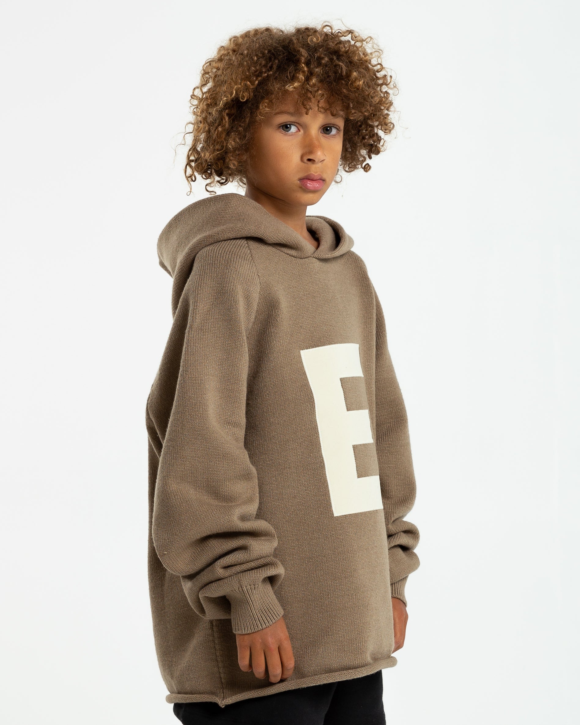 Kids' "Big E" Knit Hoodie in Oak