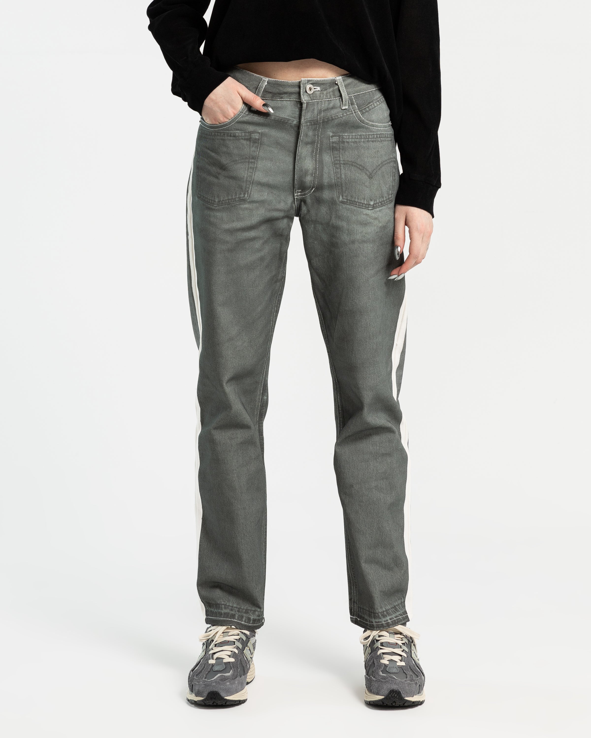Digital Print Straight Jeans in Grey