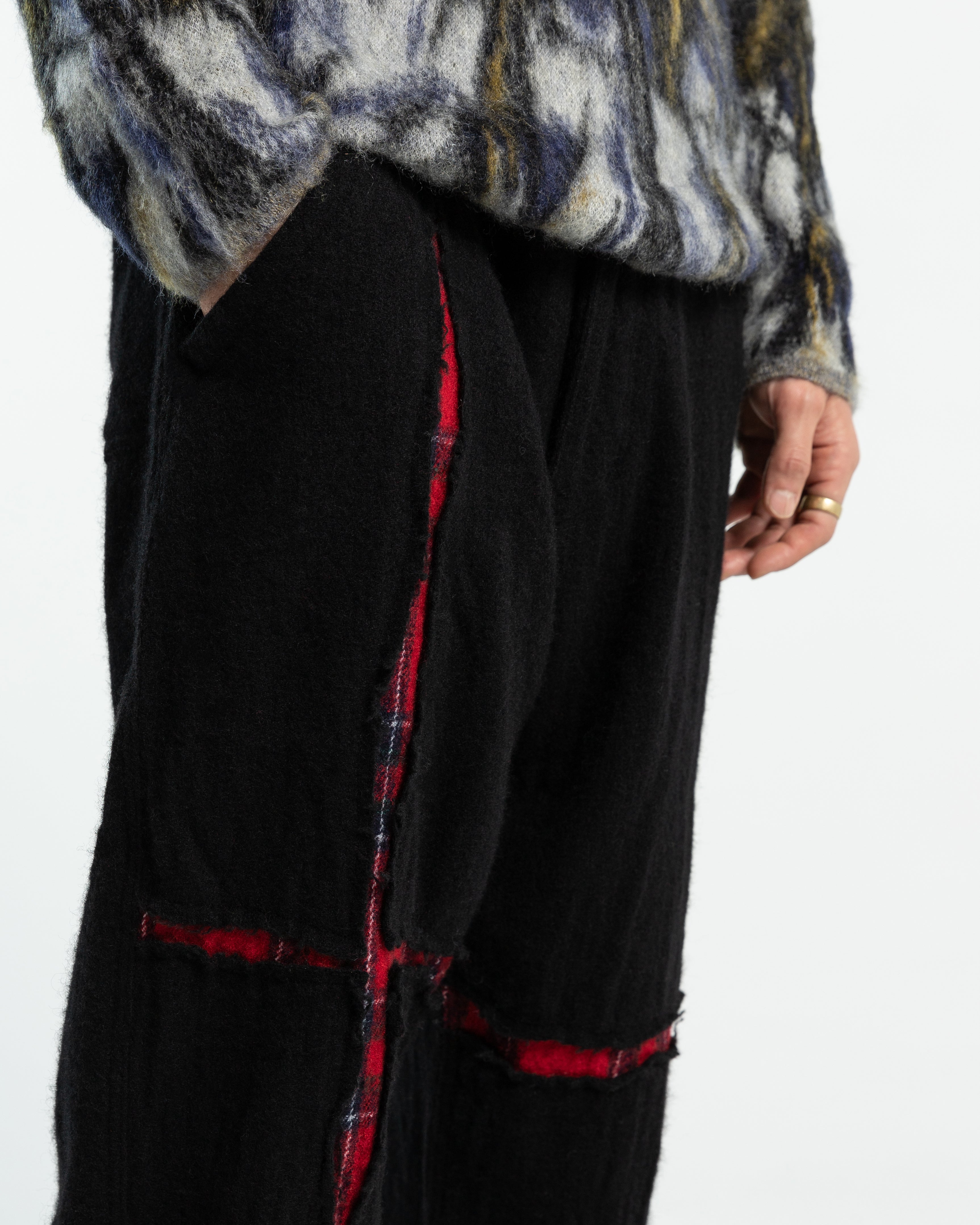 Wool Panel Trouser in Black and Red
