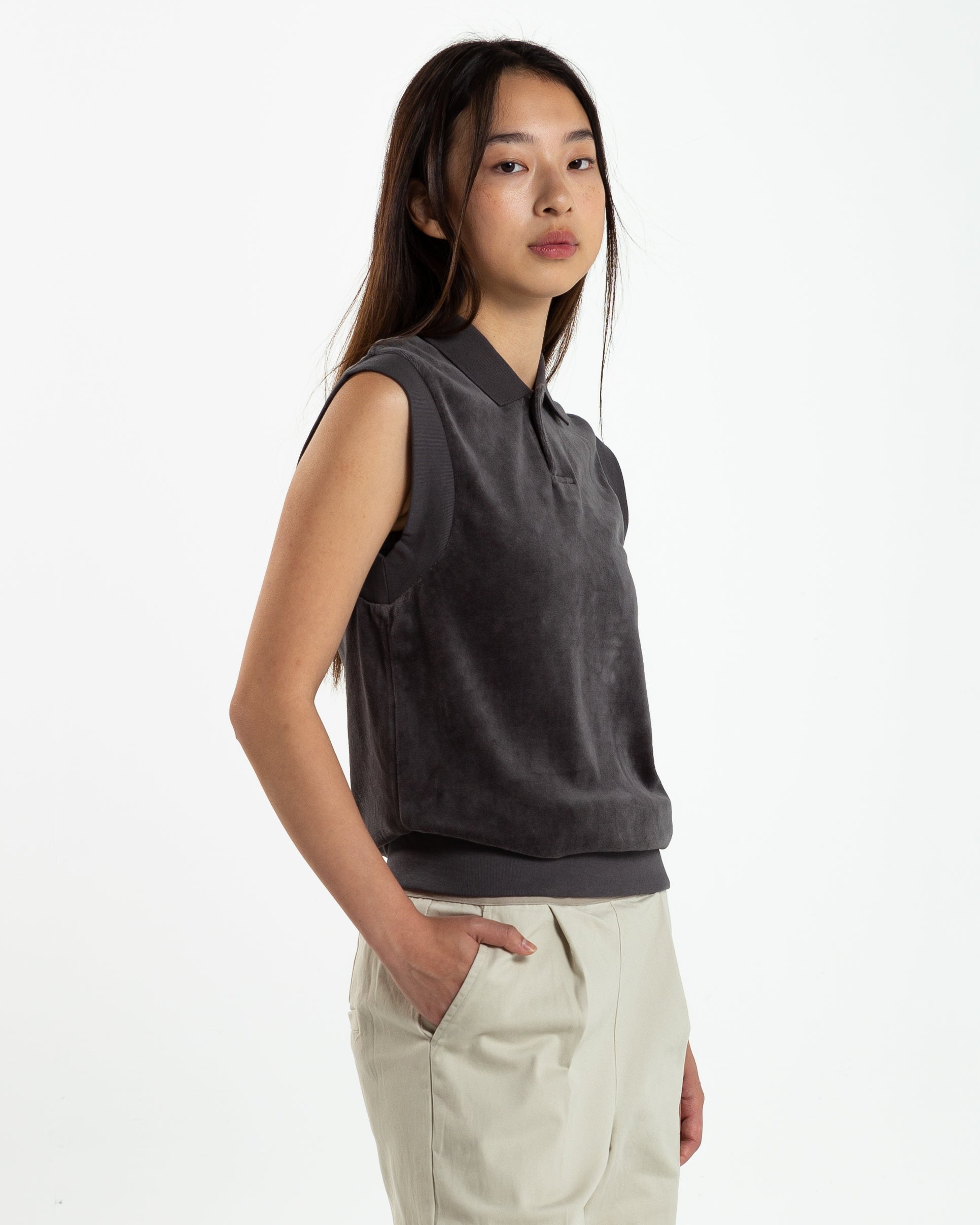Women's Sleeveless Polo in Iron