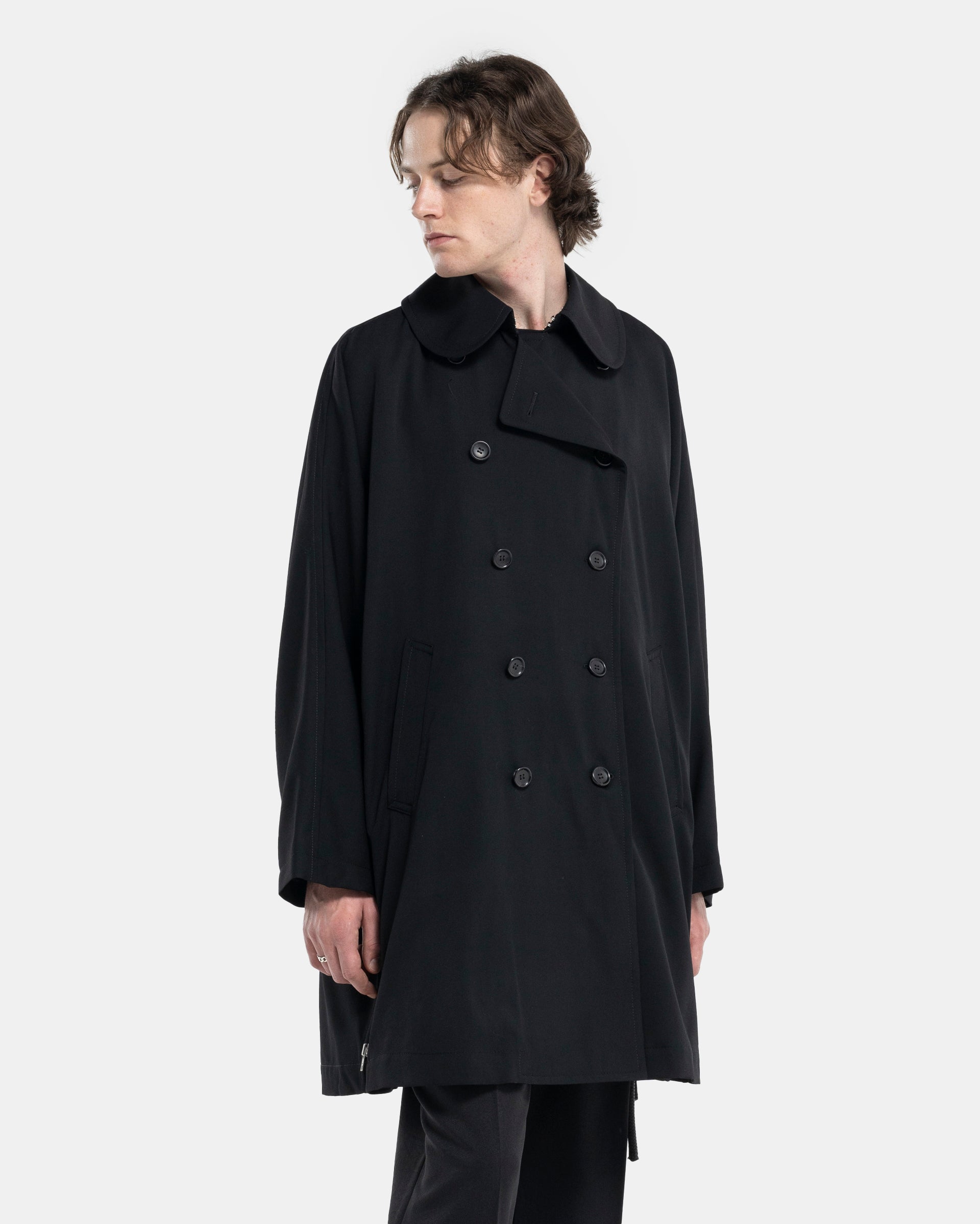 Zipped Wool Coat in Black