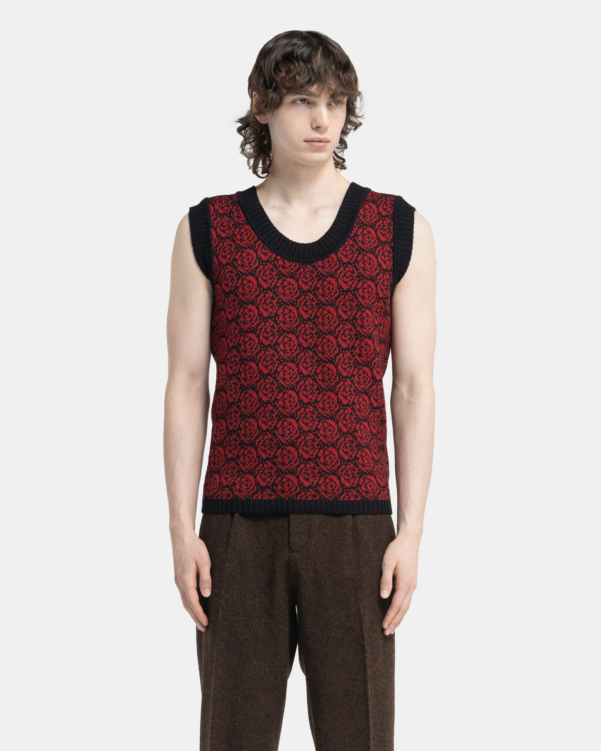 Rose Jacquard Tank Top in Black and red