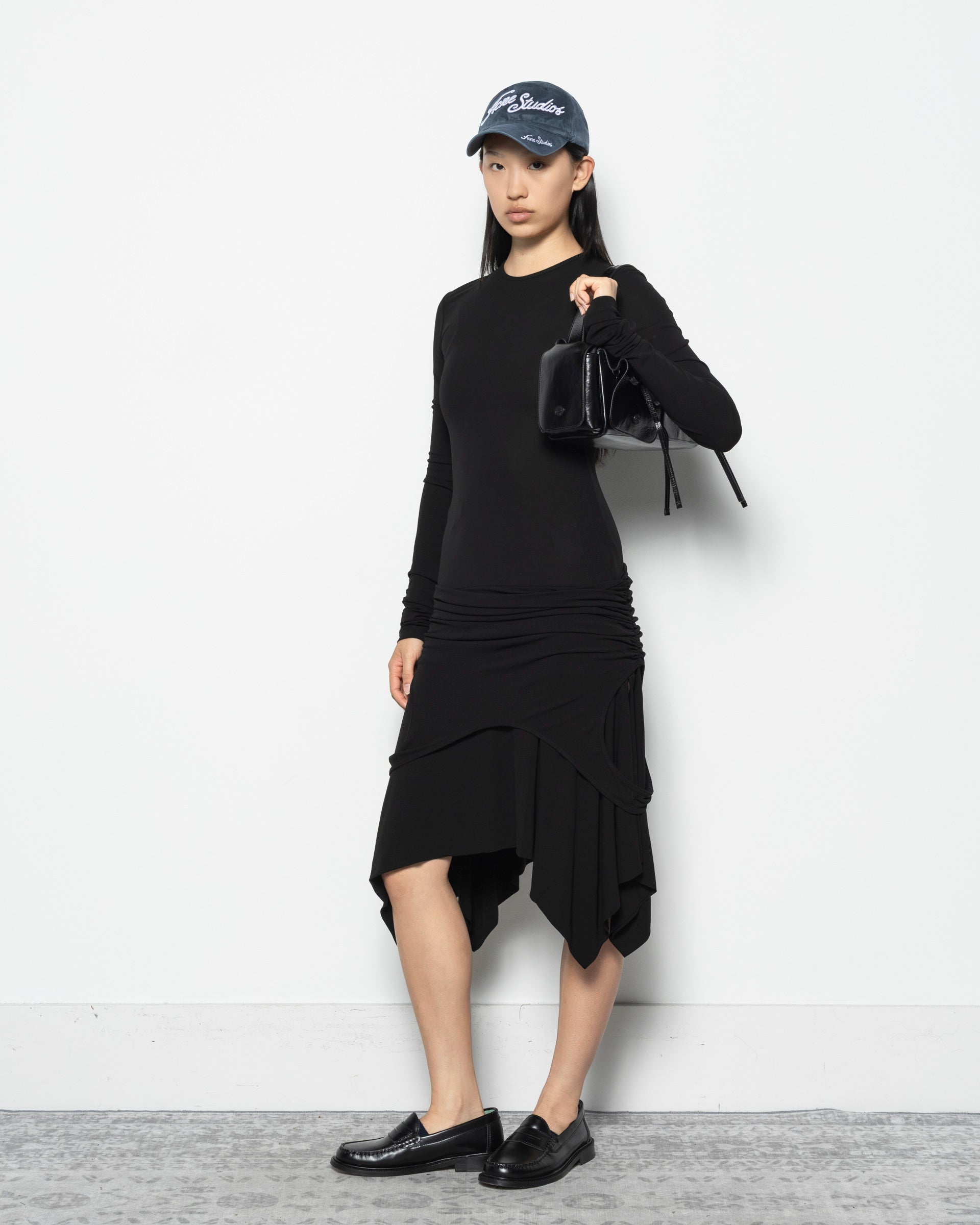Black Double-Layer Effect Dress in Black