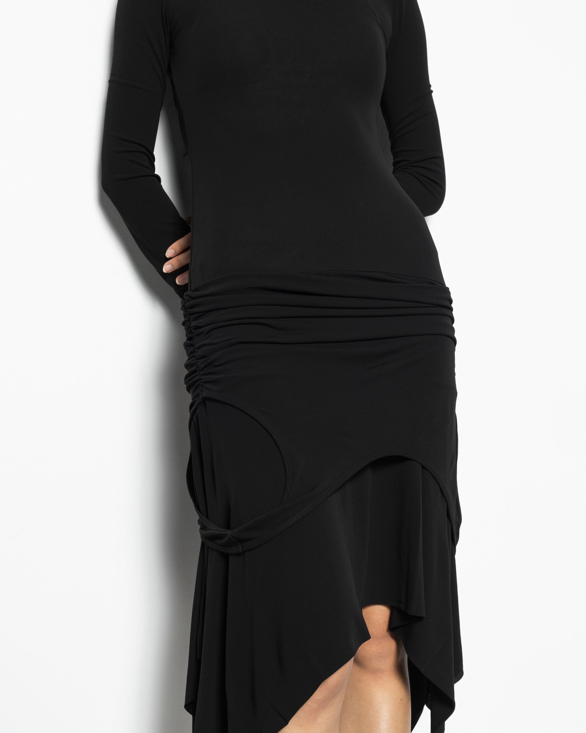 Black Double-Layer Effect Dress in Black