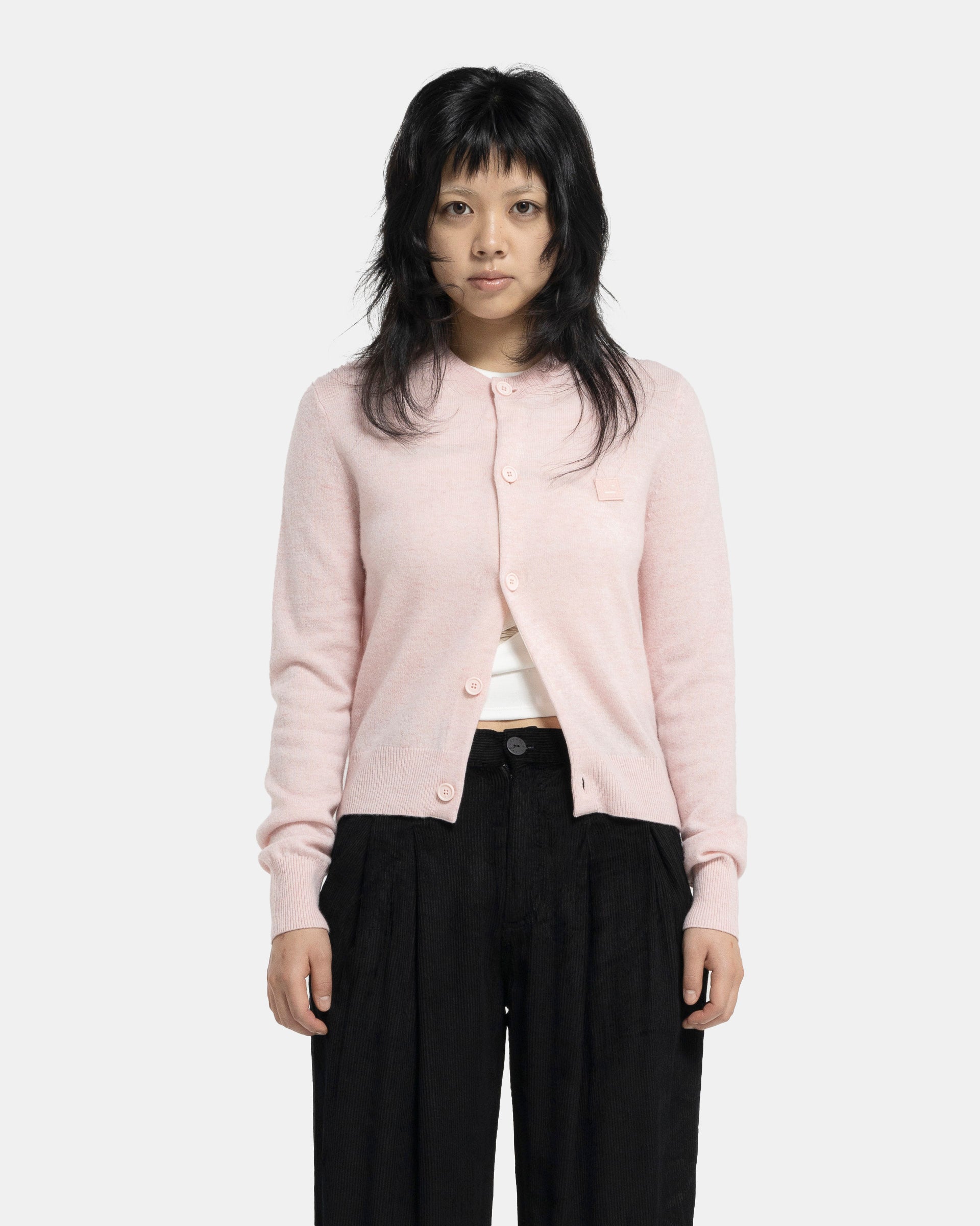 Crew Neck Cardigan in Faded Pink Melange