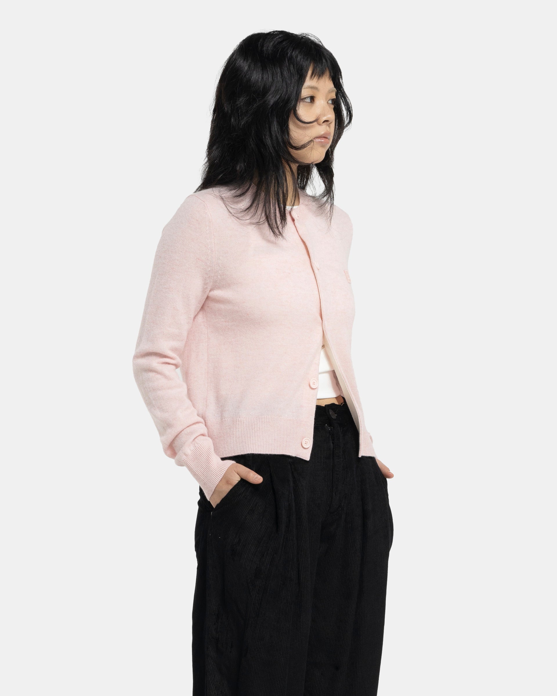 Crew Neck Cardigan in Faded Pink Melange