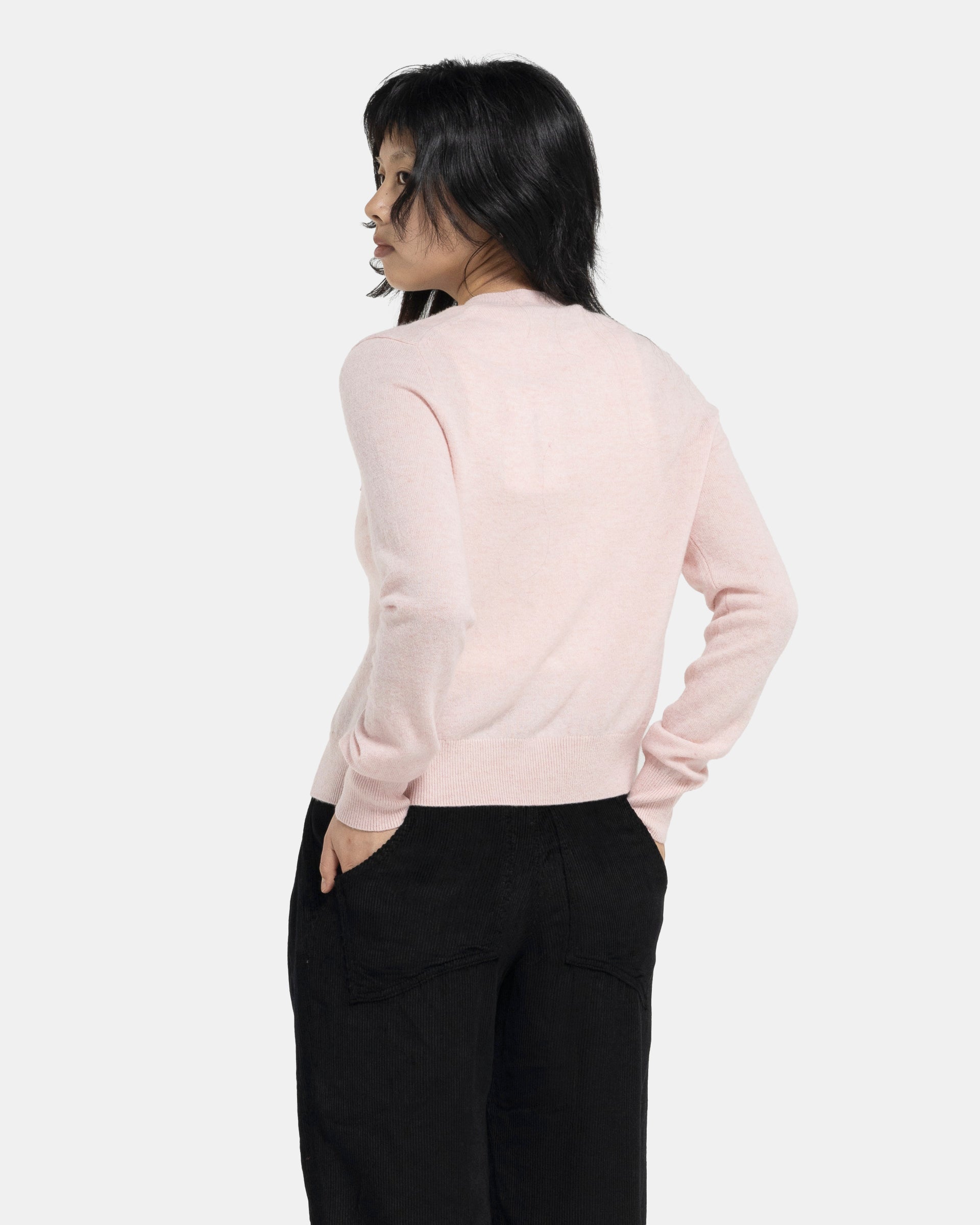 Crew Neck Cardigan in Faded Pink Melange