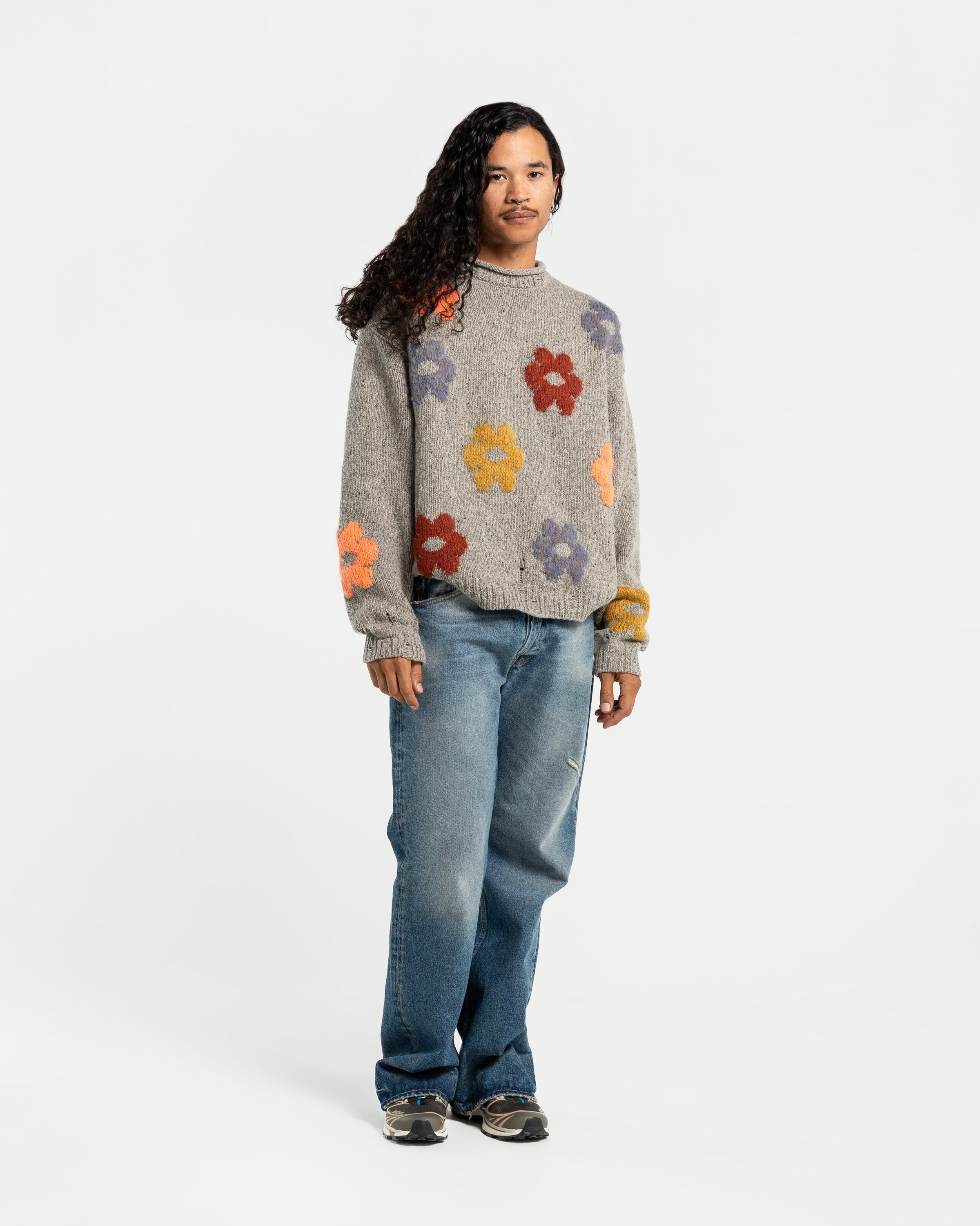 Flower Sweater in Grey Melange