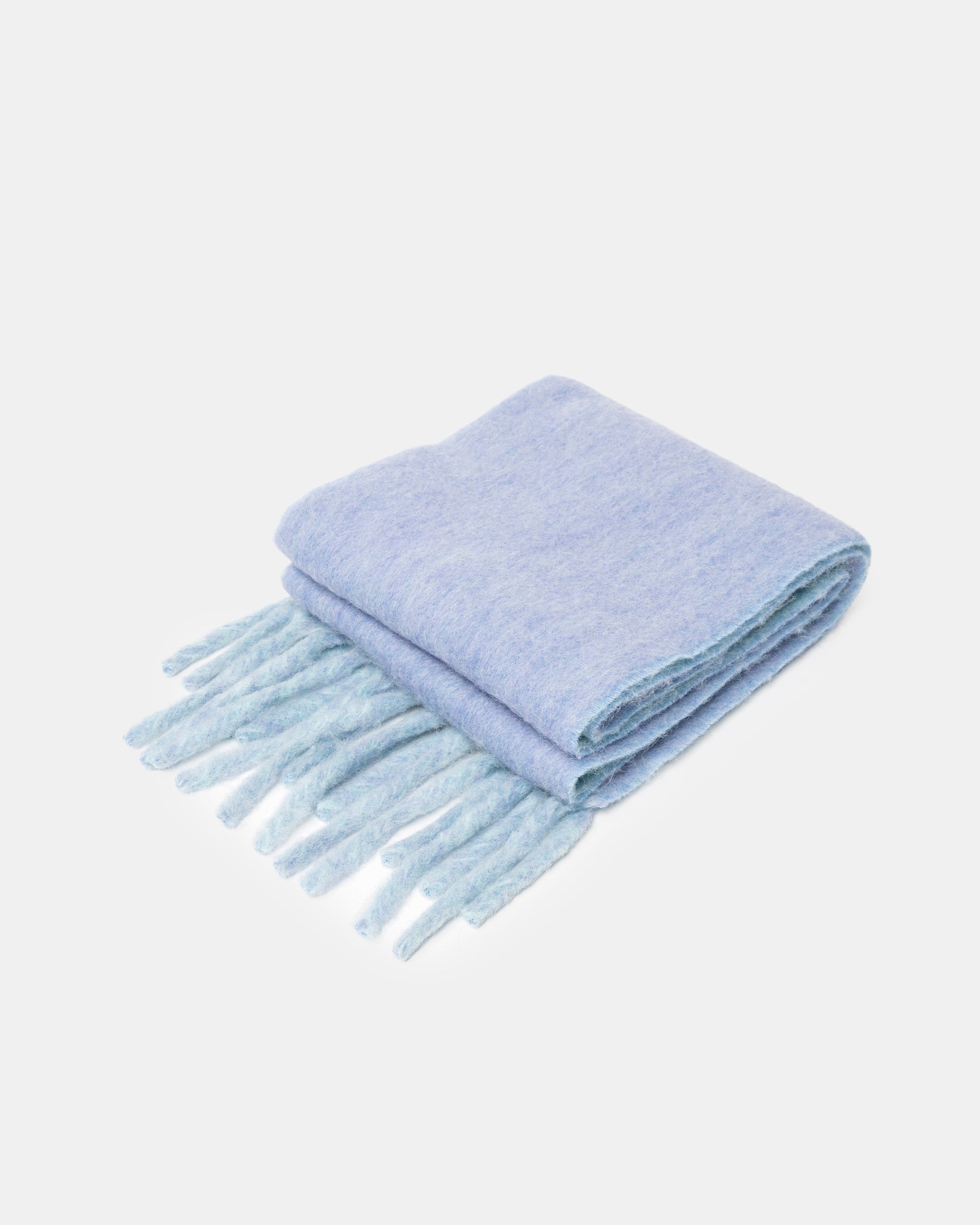 Fringe Wool Scarf in Light Blue