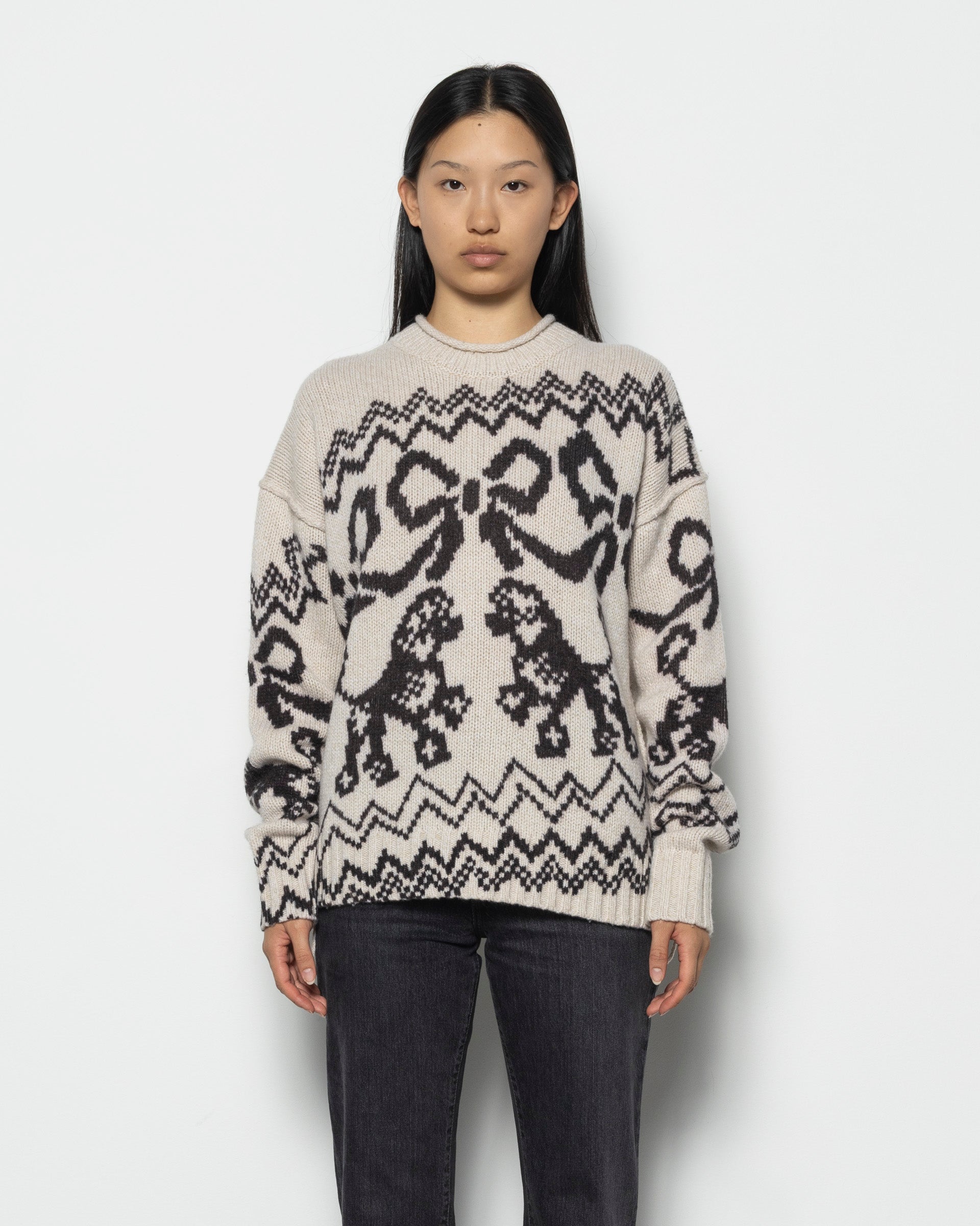 トップス 56 TATTOO STUDIO JACQUARD KNIT SWEATER Acne Studios Jacquard Sweater in White/Black | RODEN GRAY