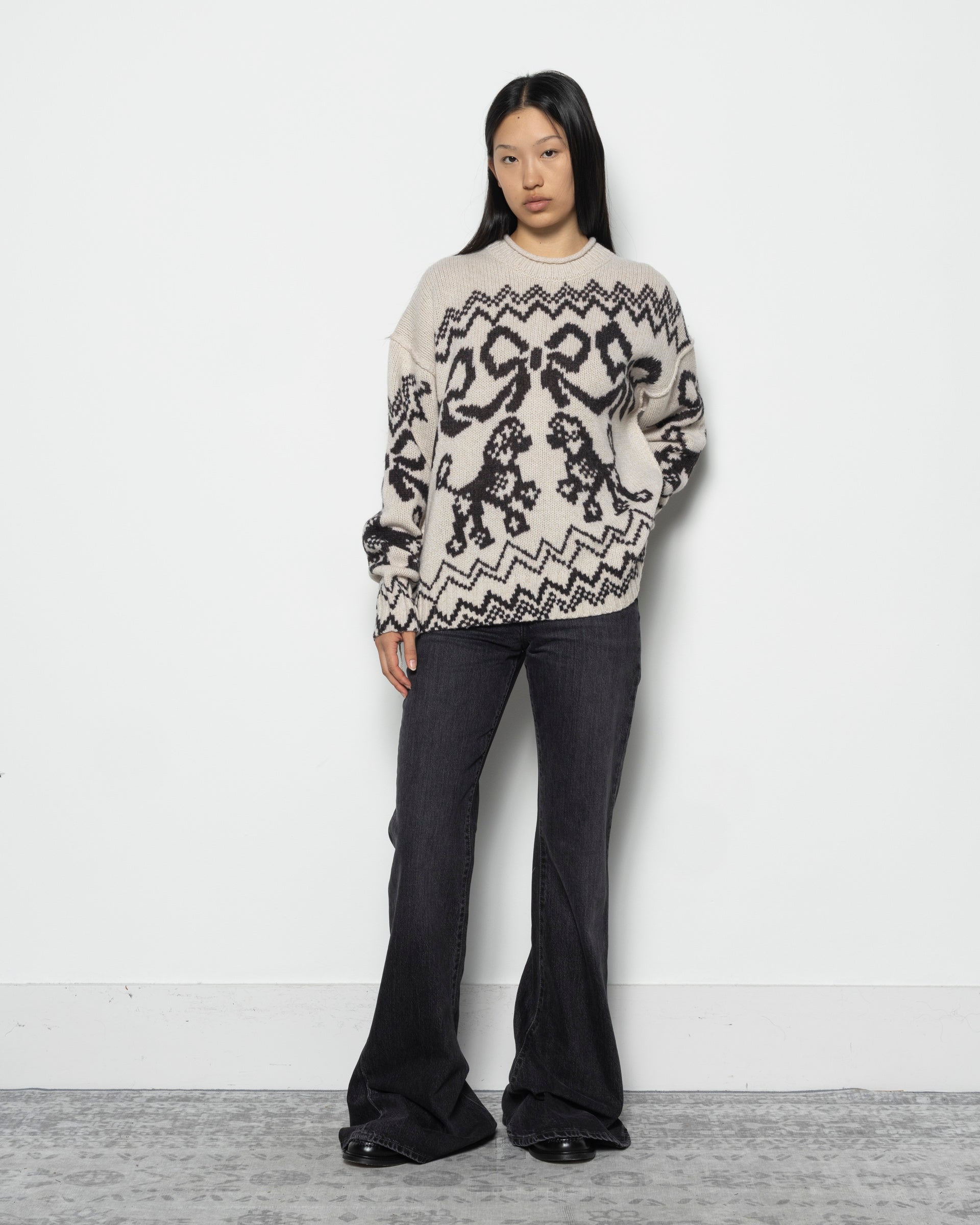 Acne Studios Jacquard Sweater in White/Black | RODEN GRAY