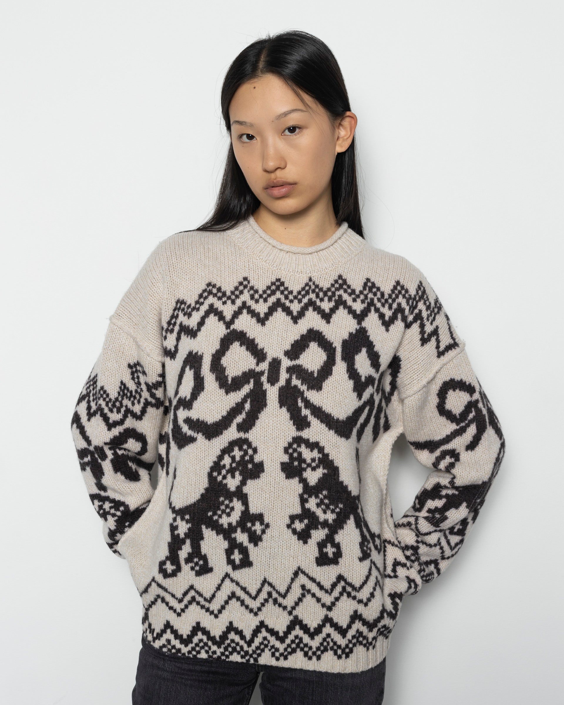 Jacquard Sweater in White/Black